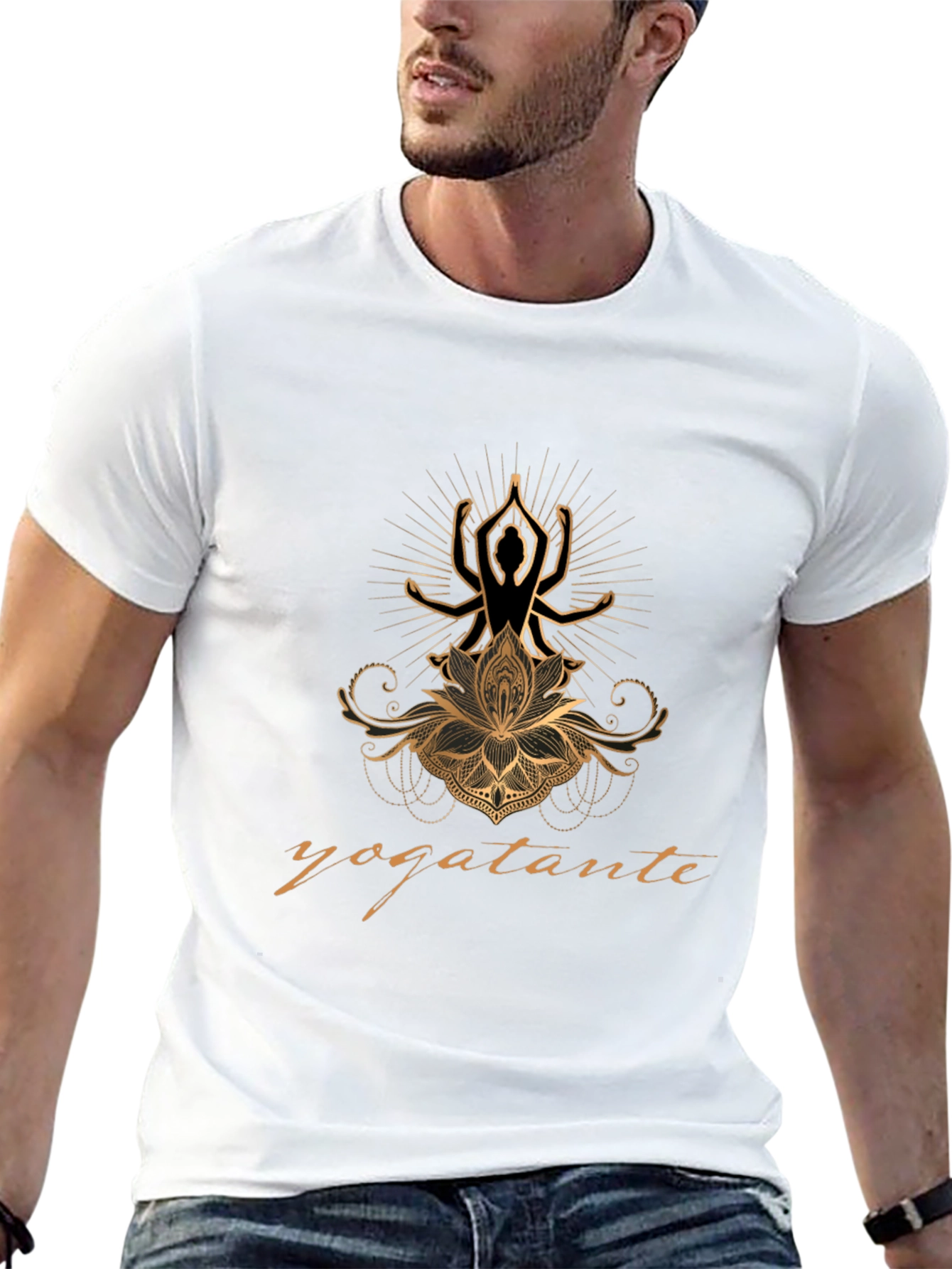 Yogatante Black Graphic Tee - Meditative Design