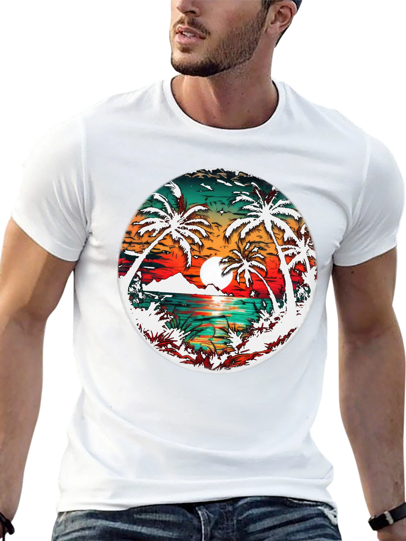 Tropical Sunset Palm Tree Graphic Tee