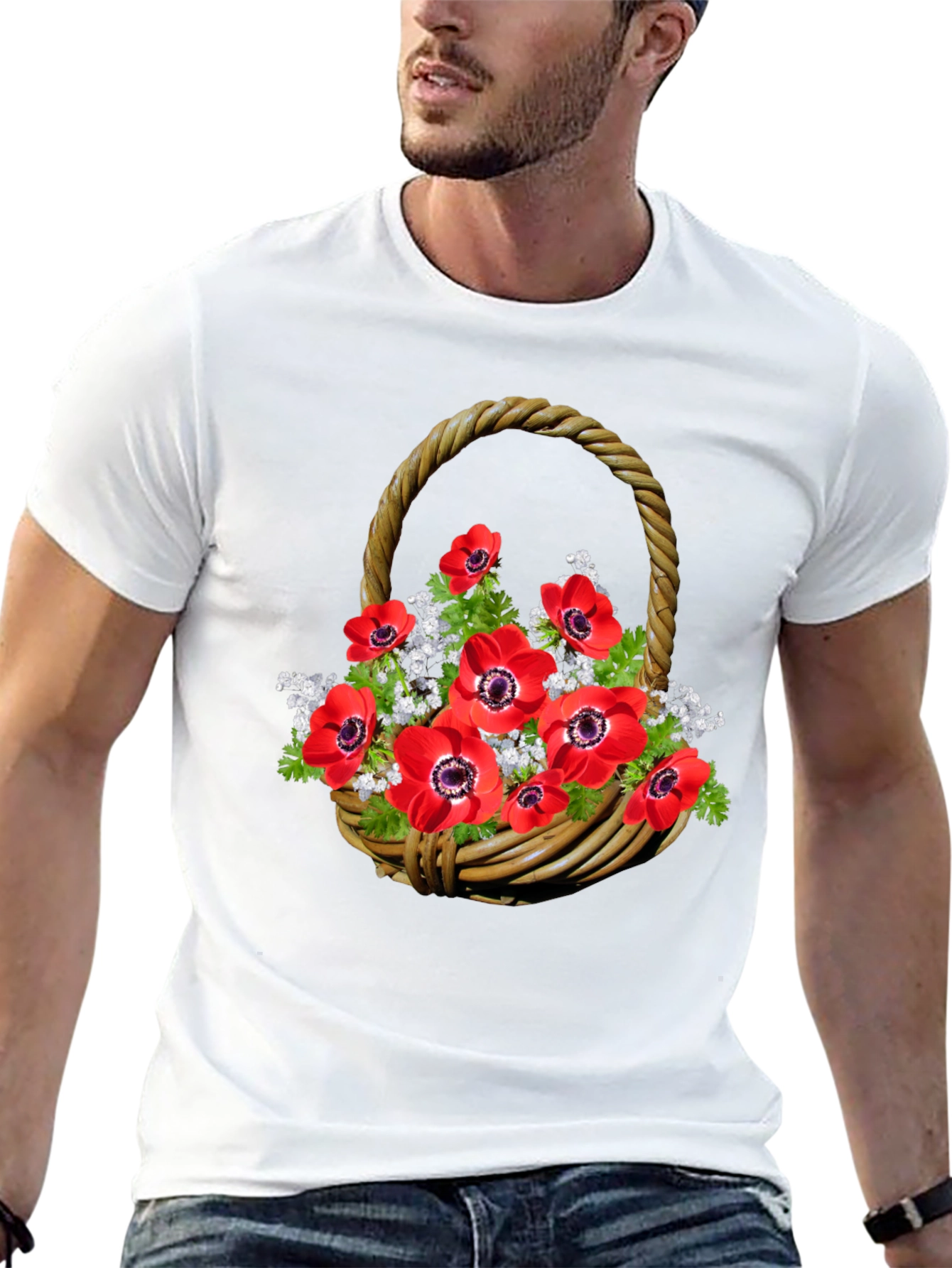 Floral Basket Graphic Tee - Casual Style