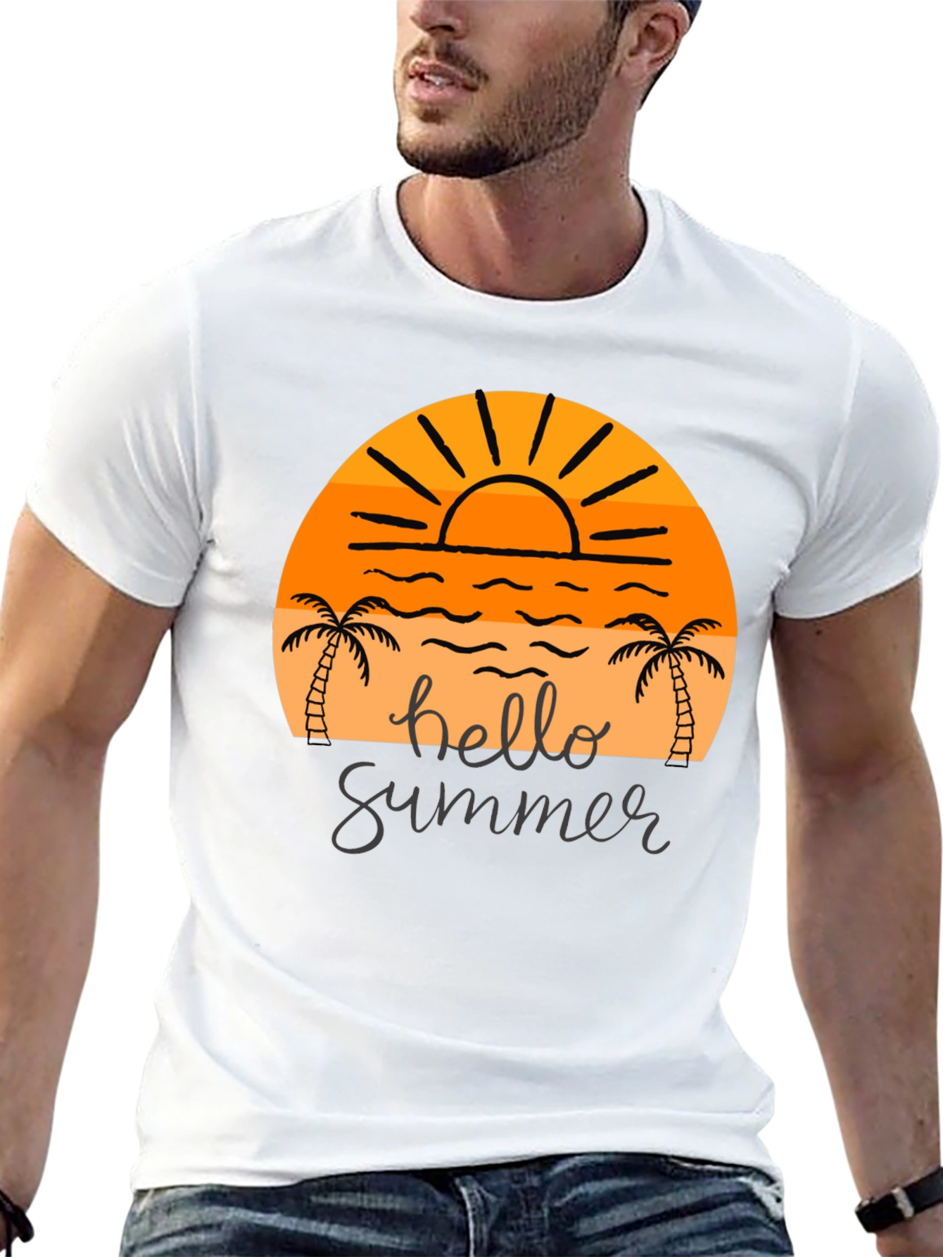 Hello Summer Graphic Tee - Black Cotton T-Shirt