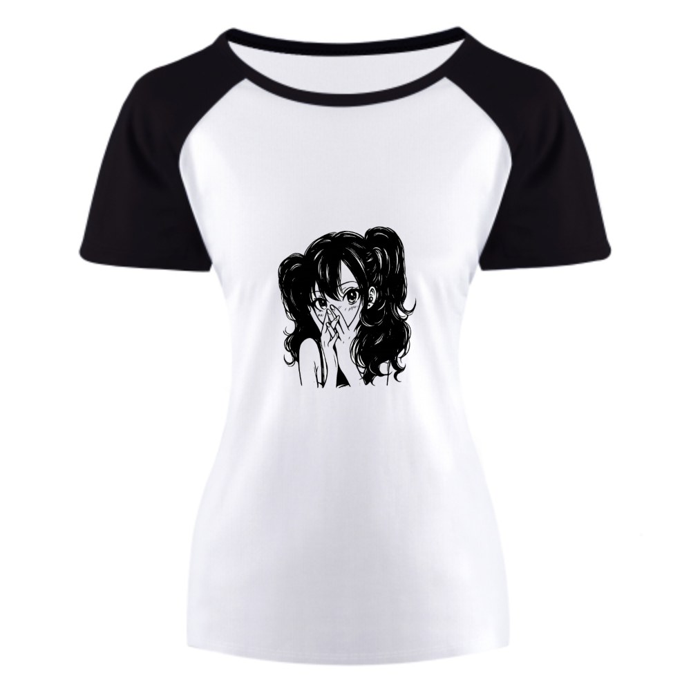 Cute Manga Girl Graphic Tee, Kawaii Anime Aesthetic Shirt, Black and White Japanese Style Streetwear Top for Women(z756)