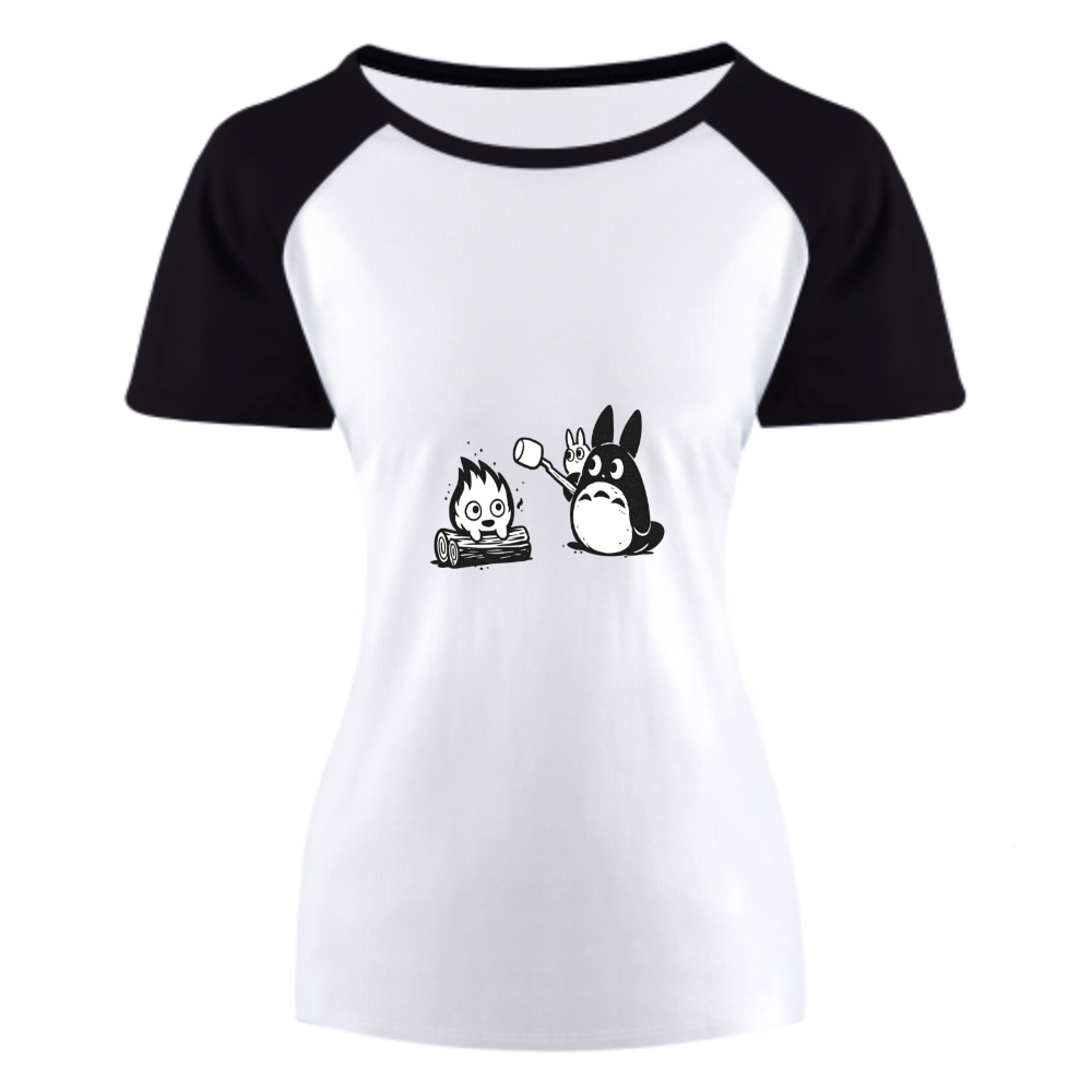 Cute Campfire Friends Graphic Tee, Cozy Forest Spirit Shirt, Minimal Cartoon Aesthetic T-Shirt, Whimsical Anime Inspired Casual Top, Funny Marshmallow Camp Design(z751)