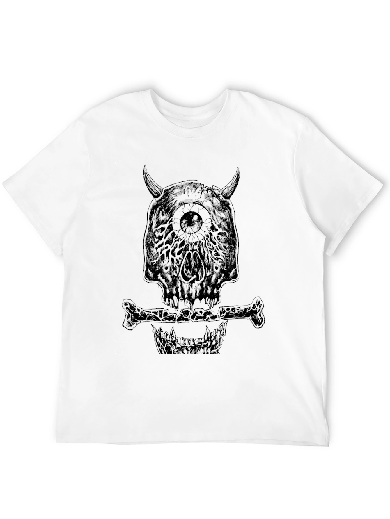 Monster Skull Graphic Tee - Black Crew Neck T-Shirt