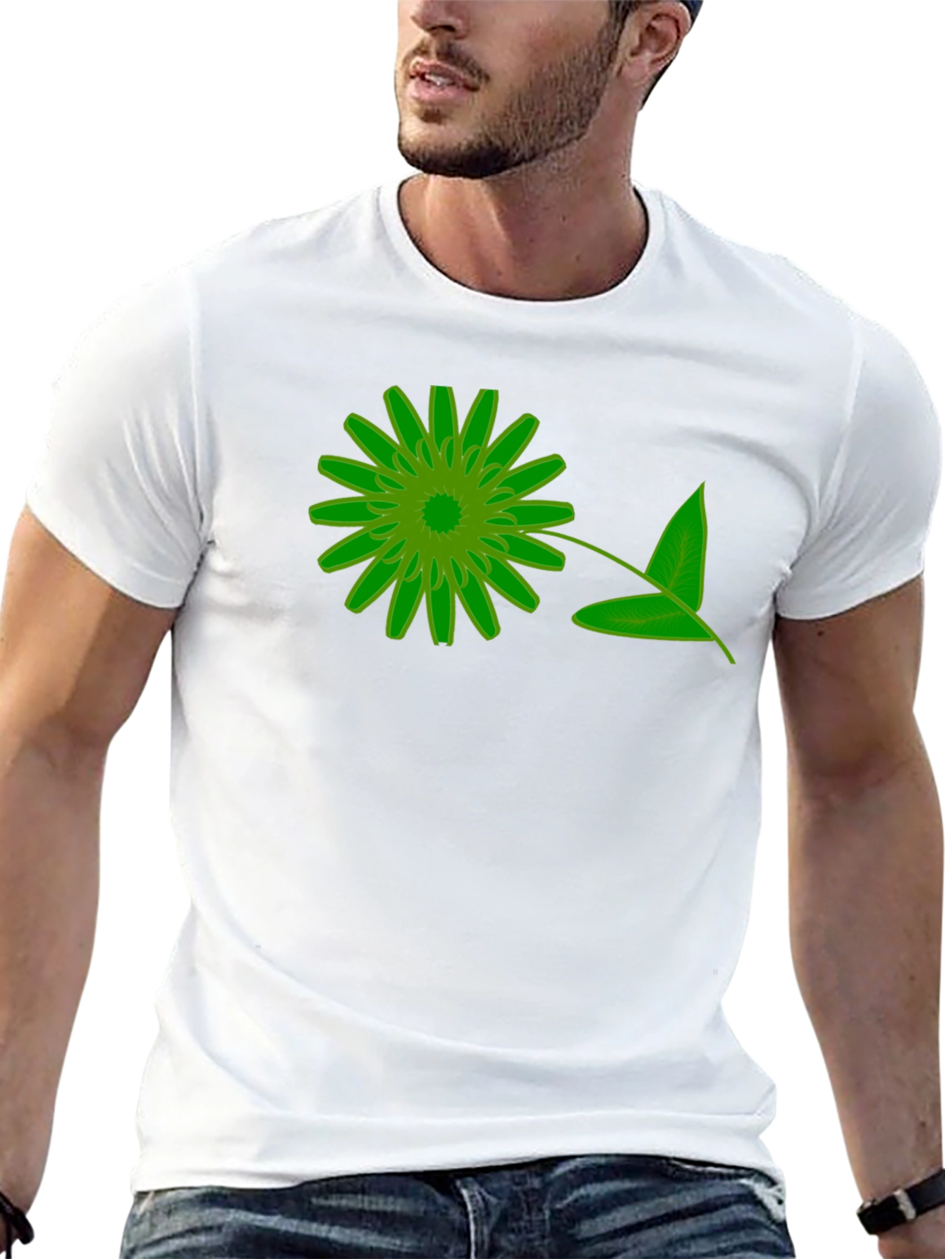 Green Floral Graphic Black T-Shirt