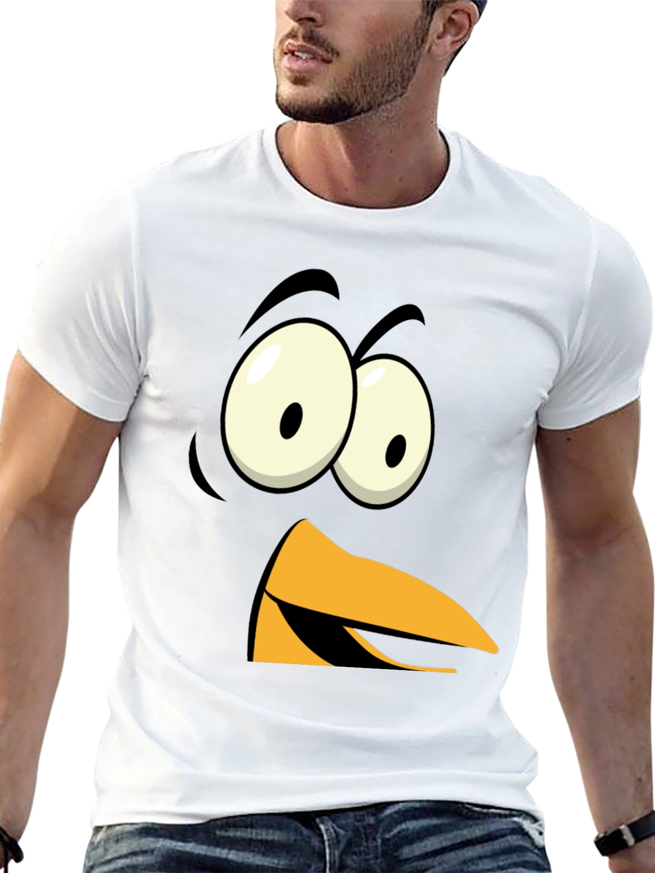 Funny Angry Bird Face Graphic Tee - Black