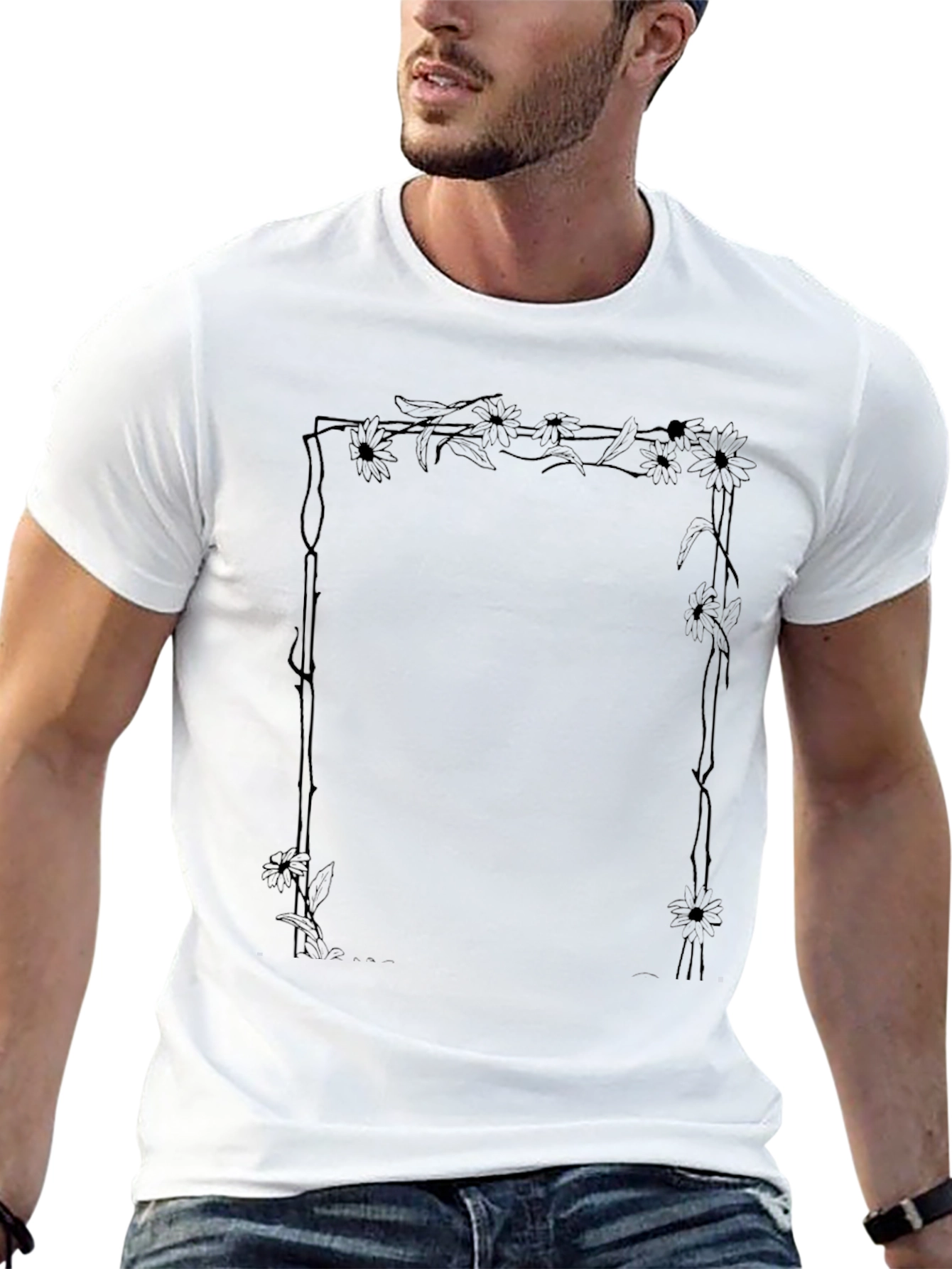 Floral Frame Graphic Tee - Unique Design