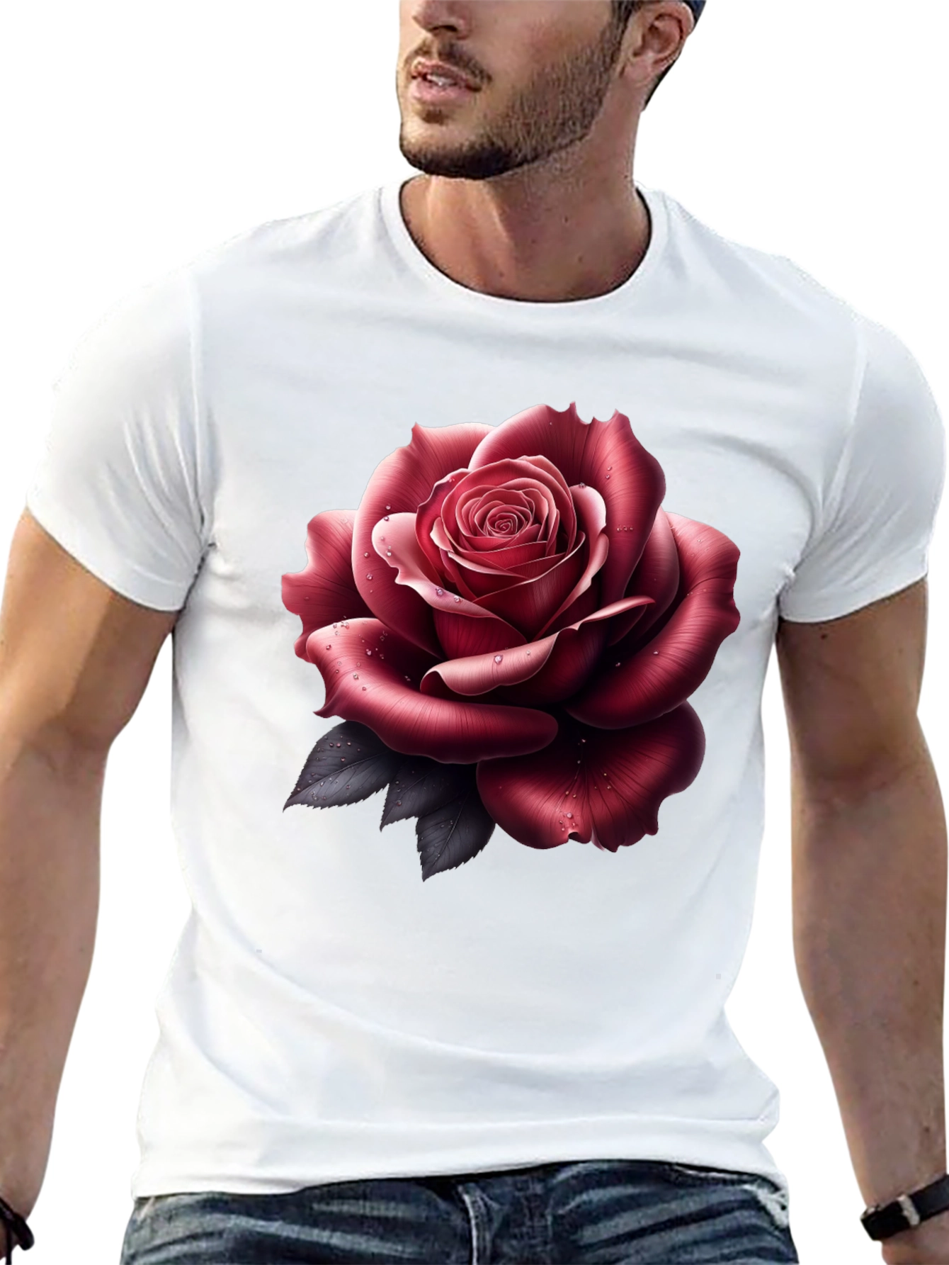 Mens Rose Graphic Tee - Stylish Black T-Shirt