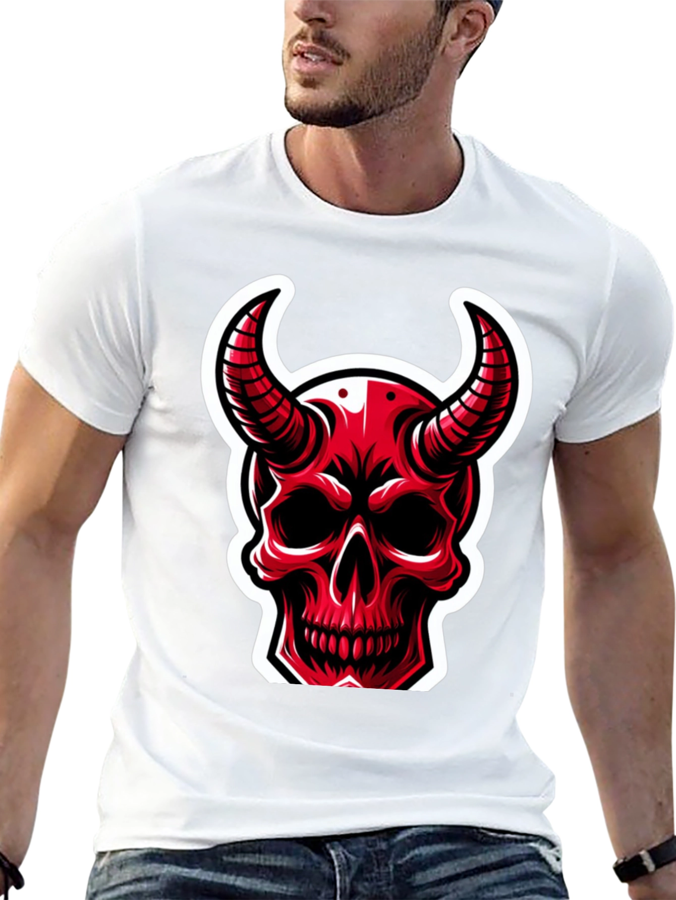 Red Devil Skull Graphic T-Shirt - Black Cotton Tee