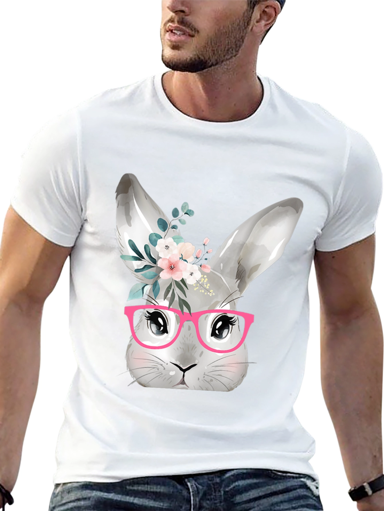 Cute Bunny with Glasses T-Shirt - Black