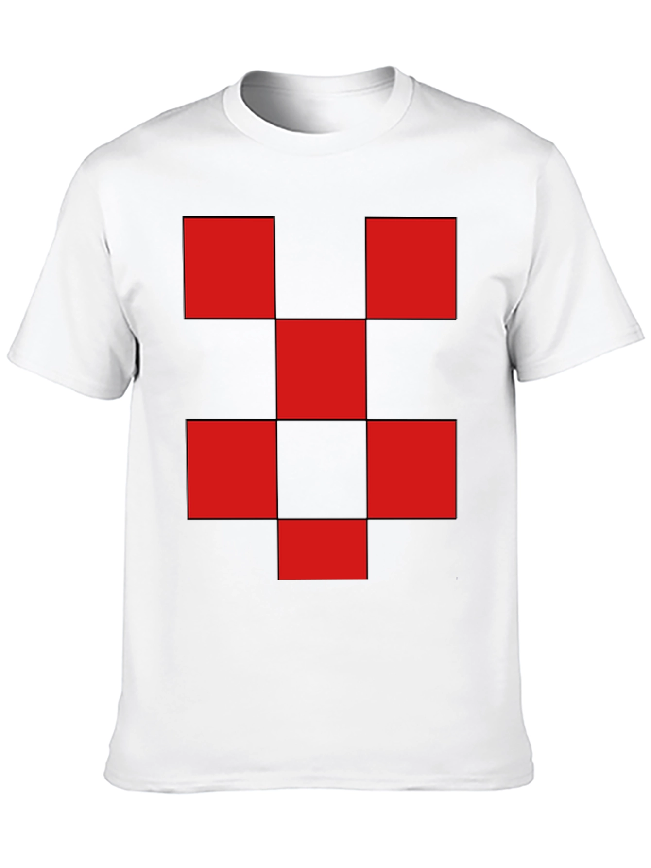 Red Checkered Graphic Print Black T-Shirt