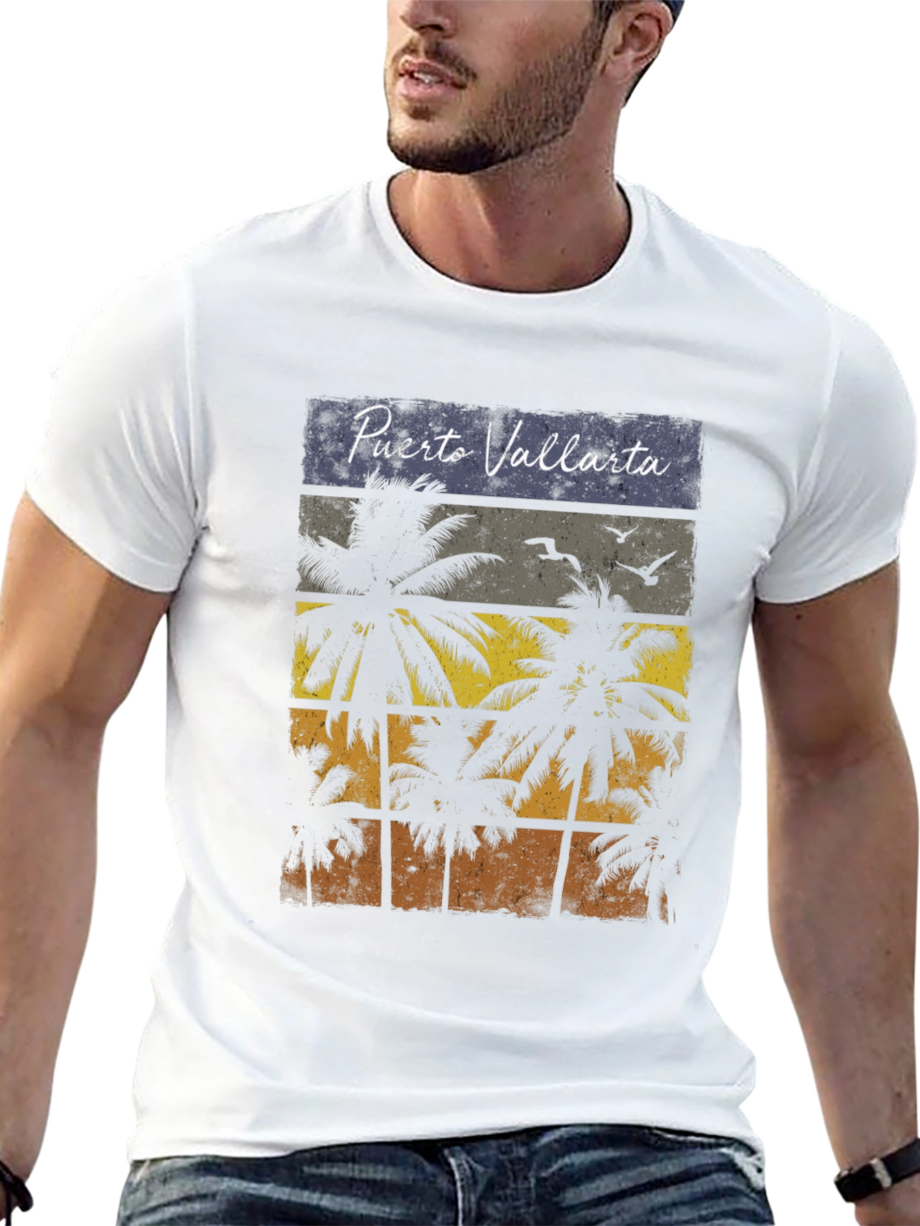 Puerto Vallarta Palm Tree Retro Graphic T-Shirt