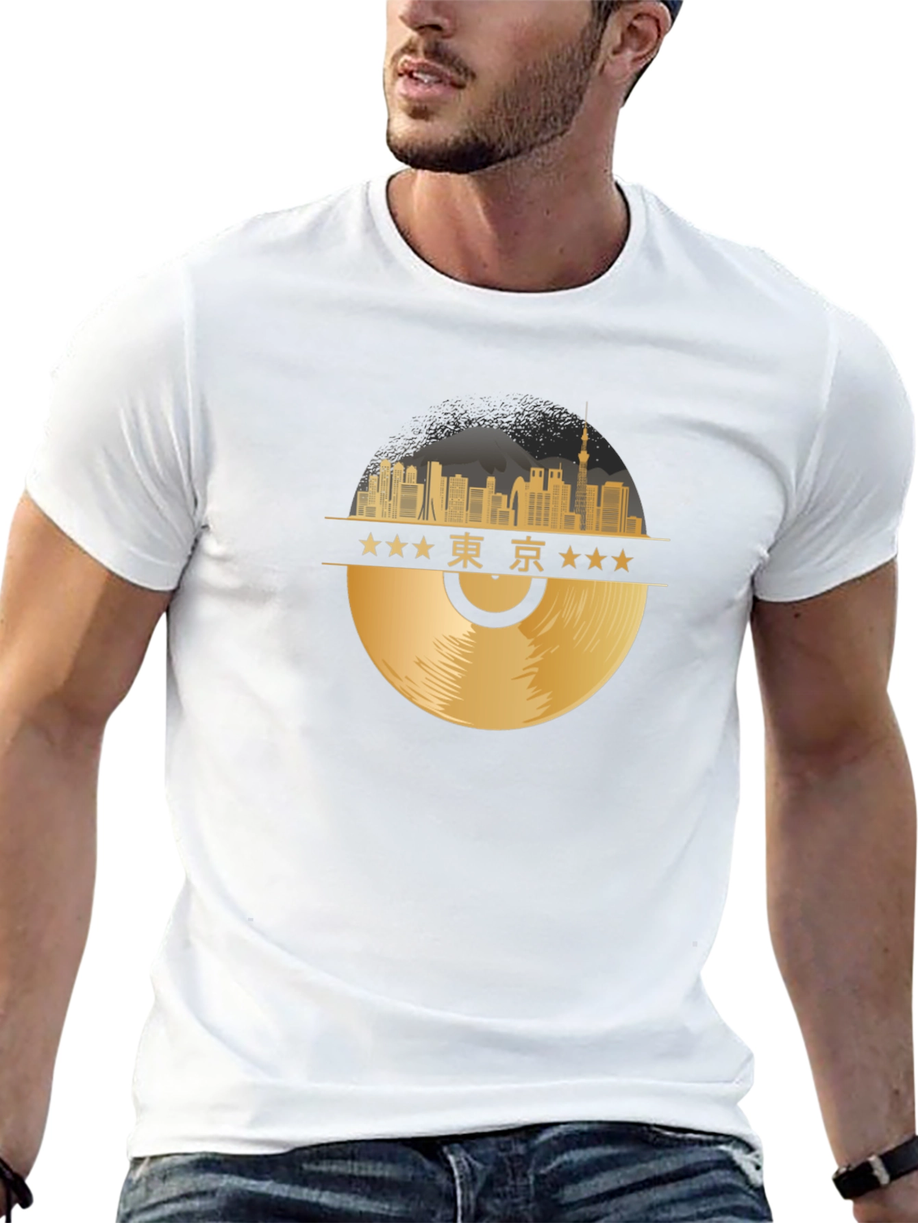 Tokyo Skyline Record T-Shirt - Black