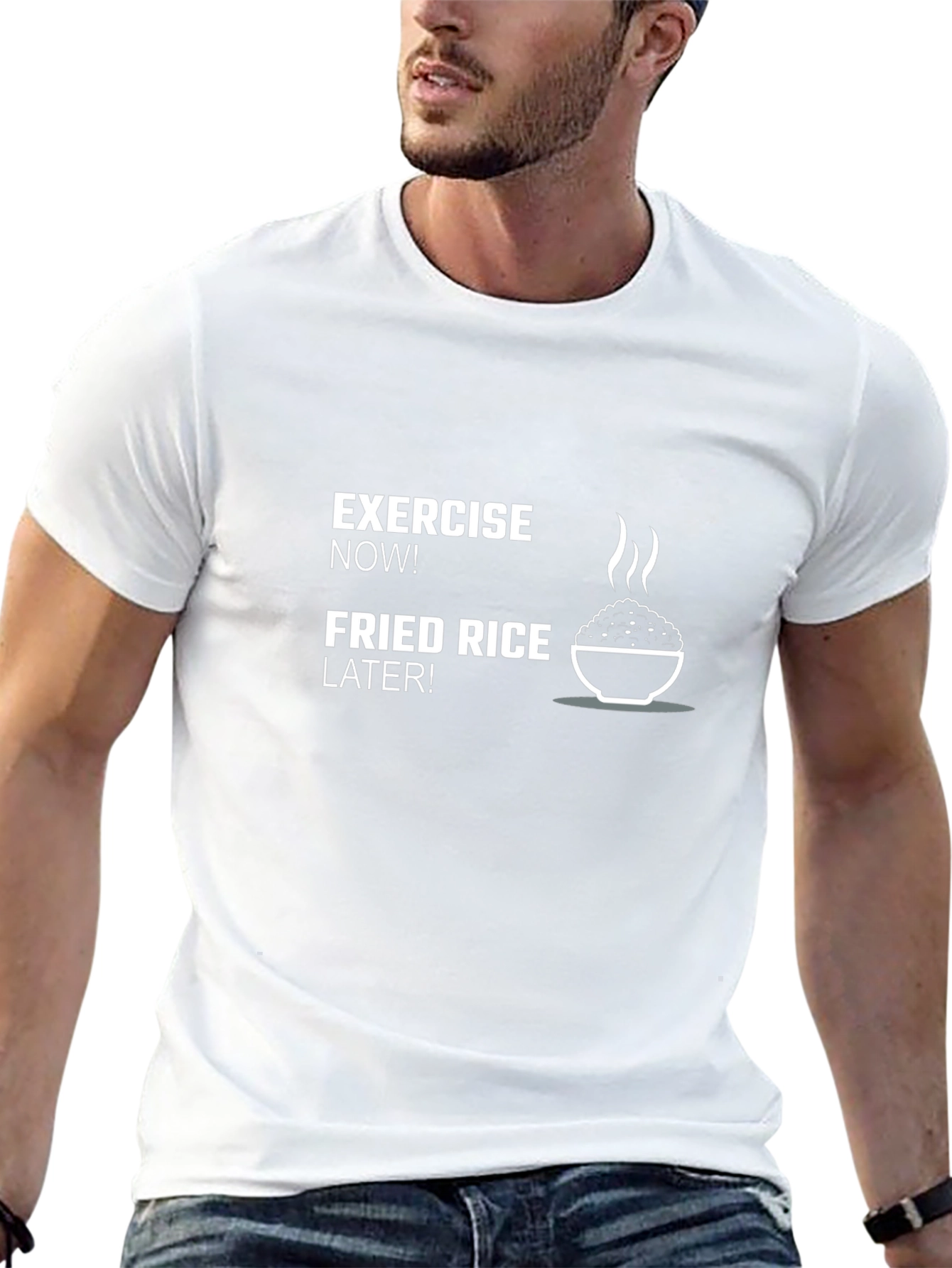 Exercise Now Fried Rice Later Mens T-Shirt
