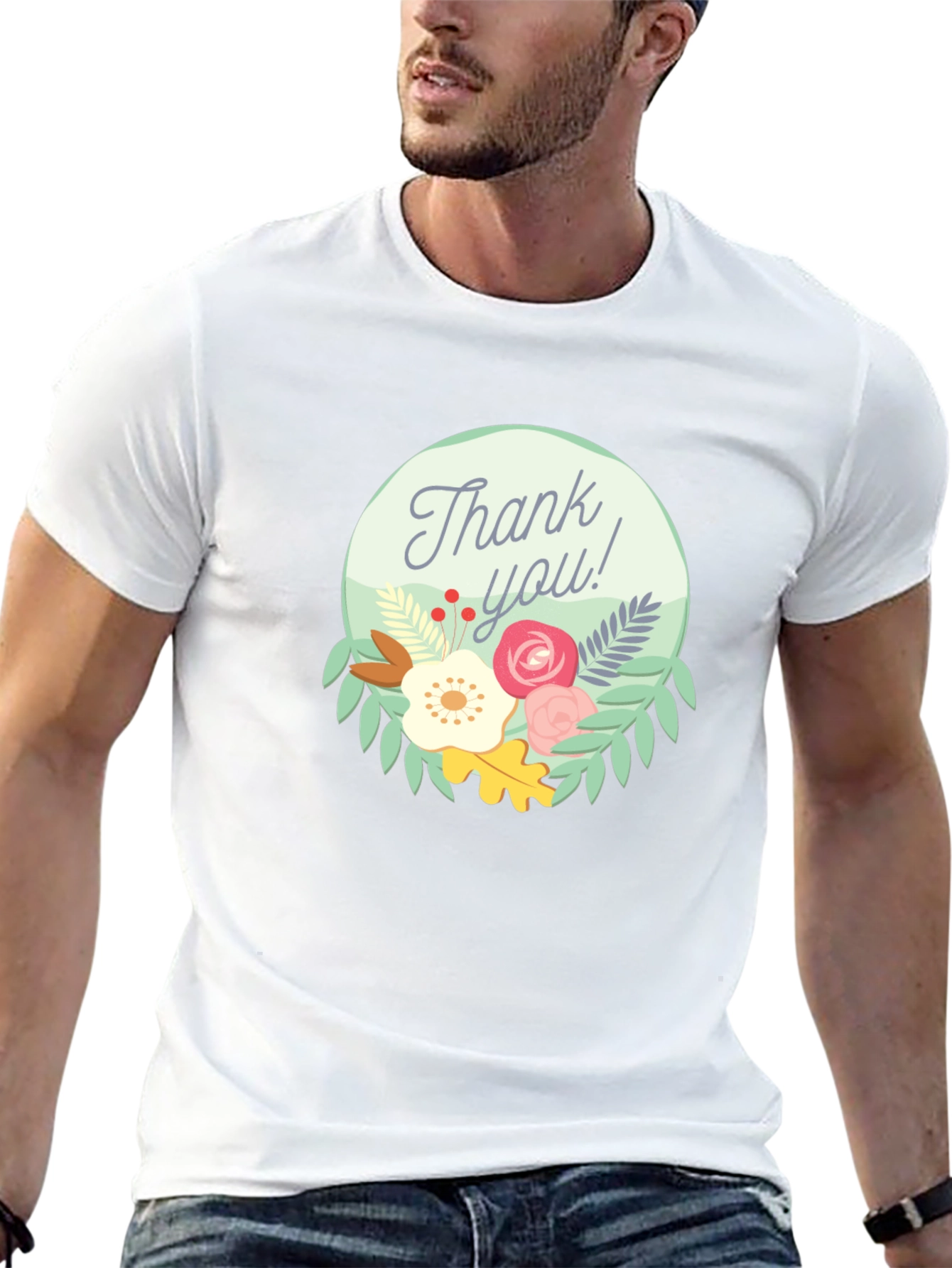 Thank You Floral Graphic Tee - Black