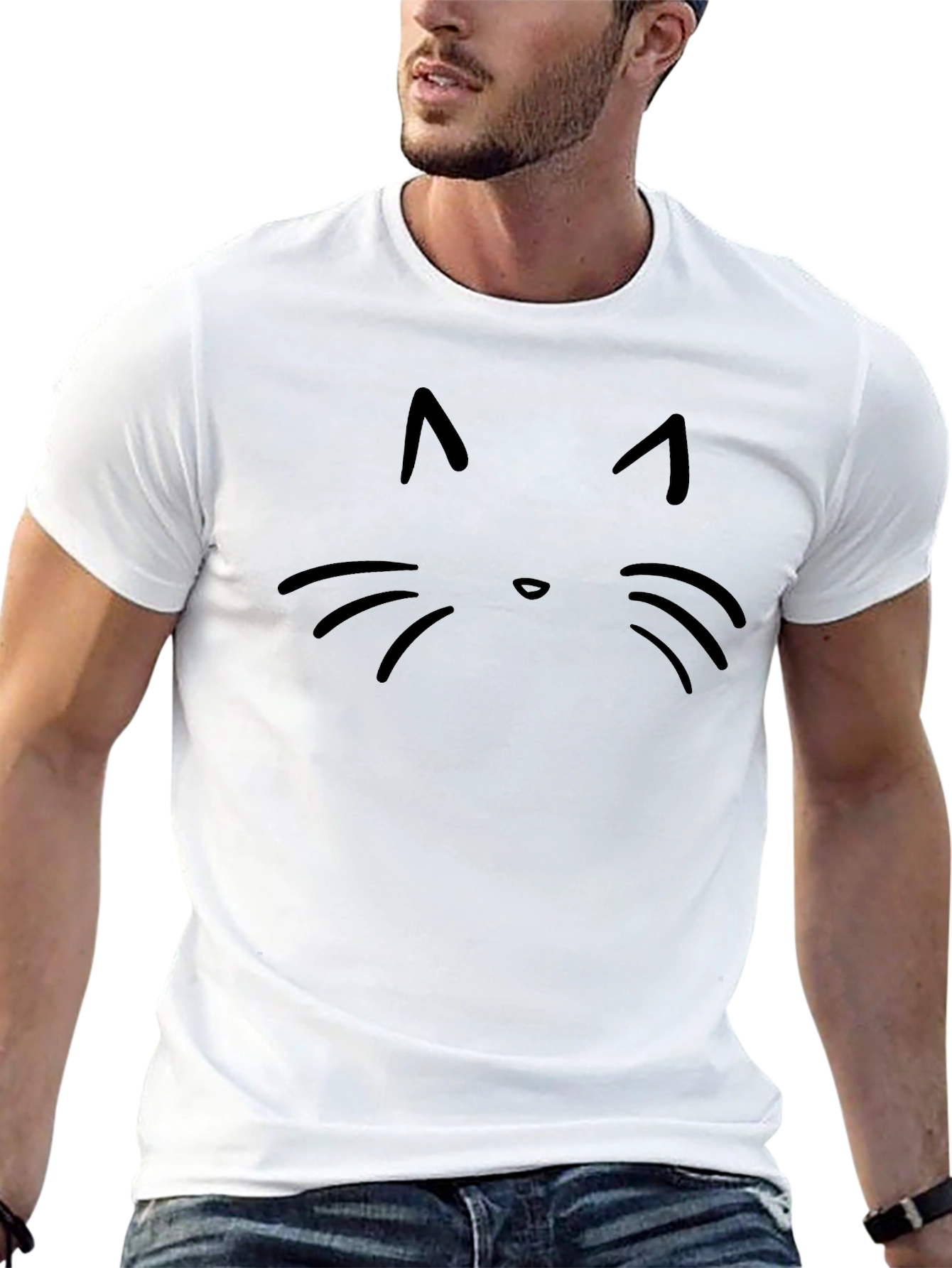 Minimalist Cat Face Black T-Shirt