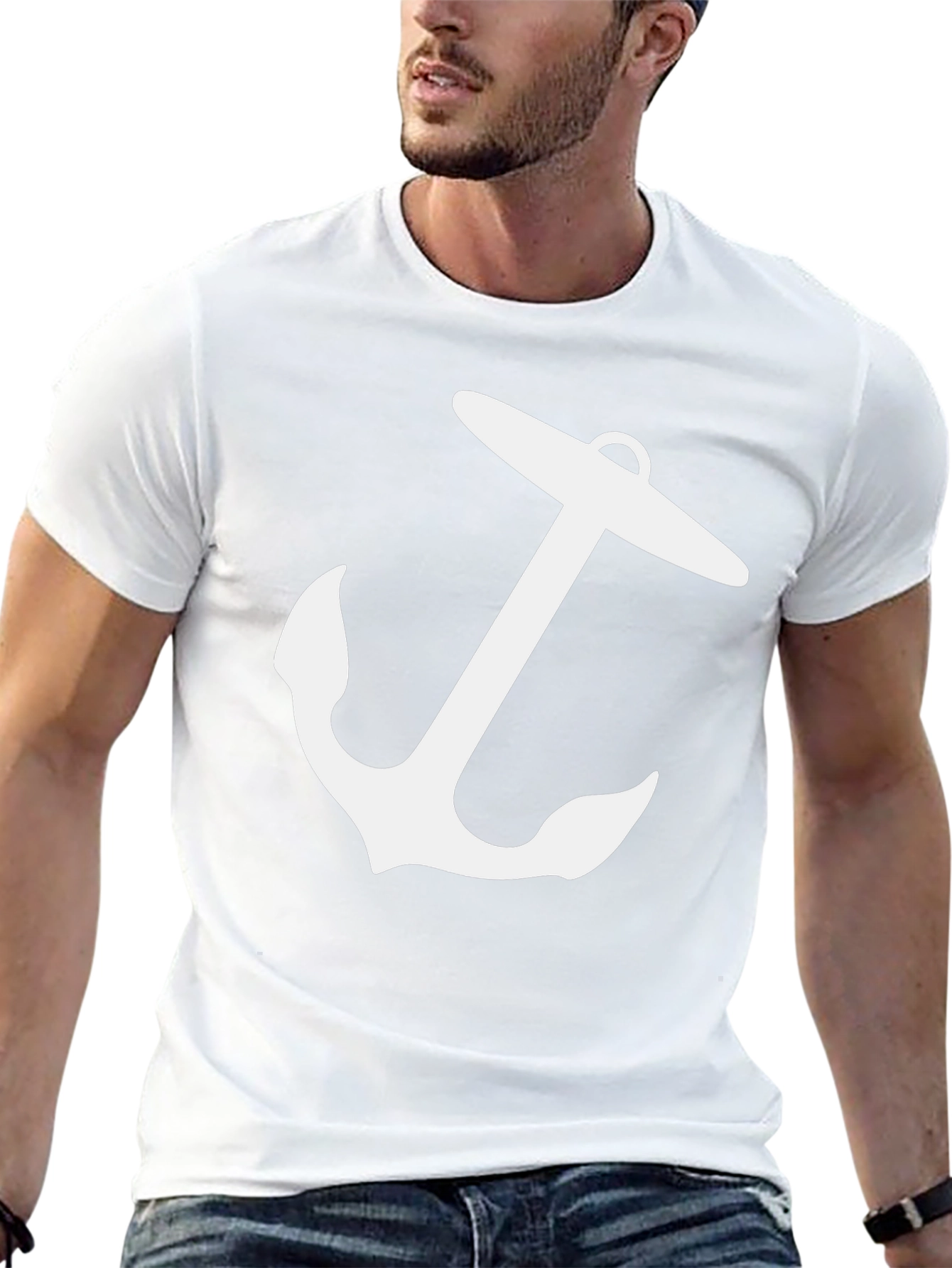 Nautical Anchor Graphic Tee - Black Cotton T-Shirt
