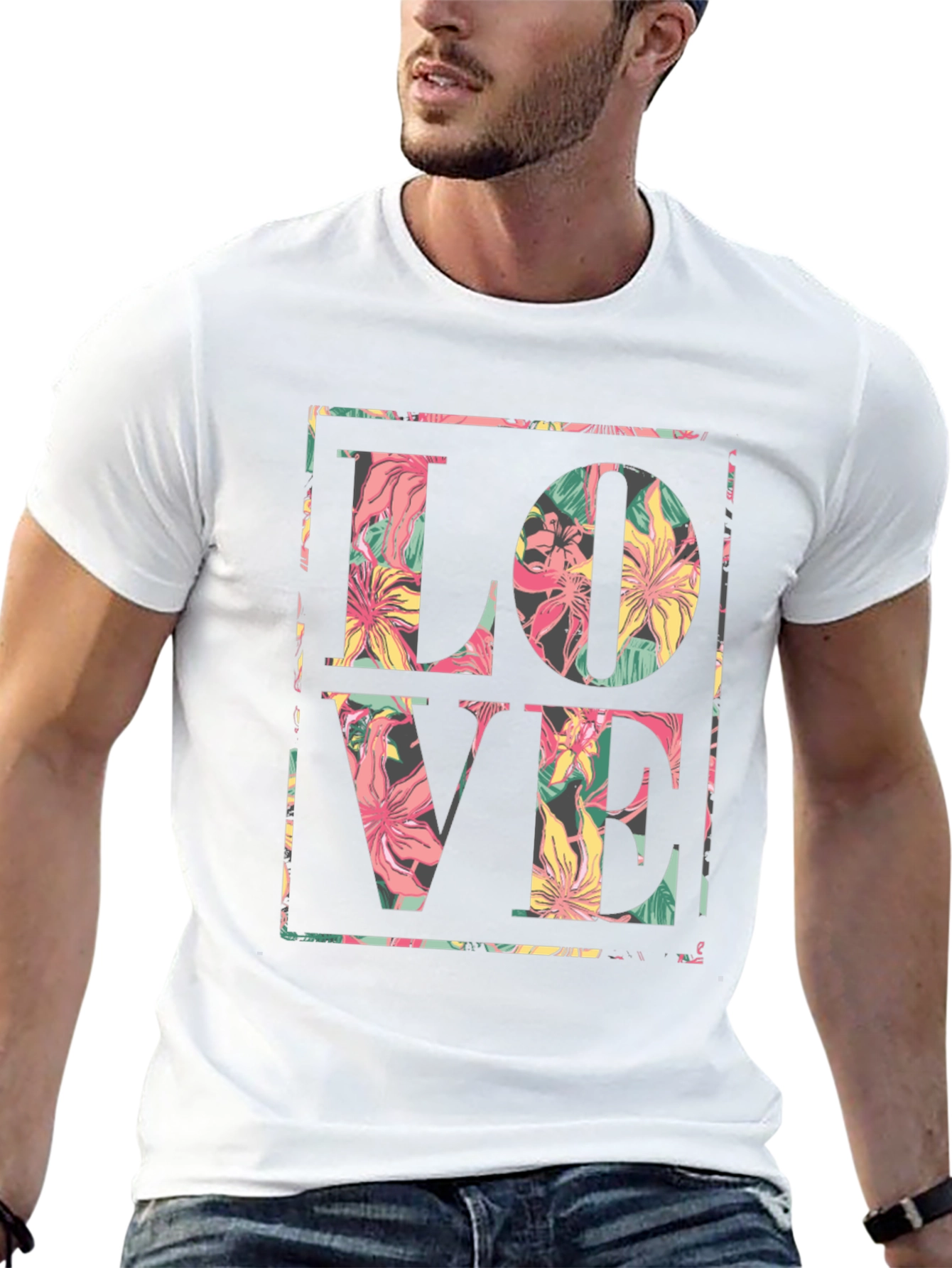 Floral LOVE Graphic Black T-Shirt
