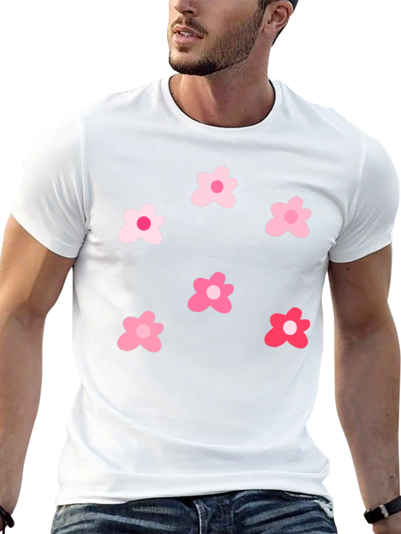 Black T-Shirt with Pink Flower Pattern
