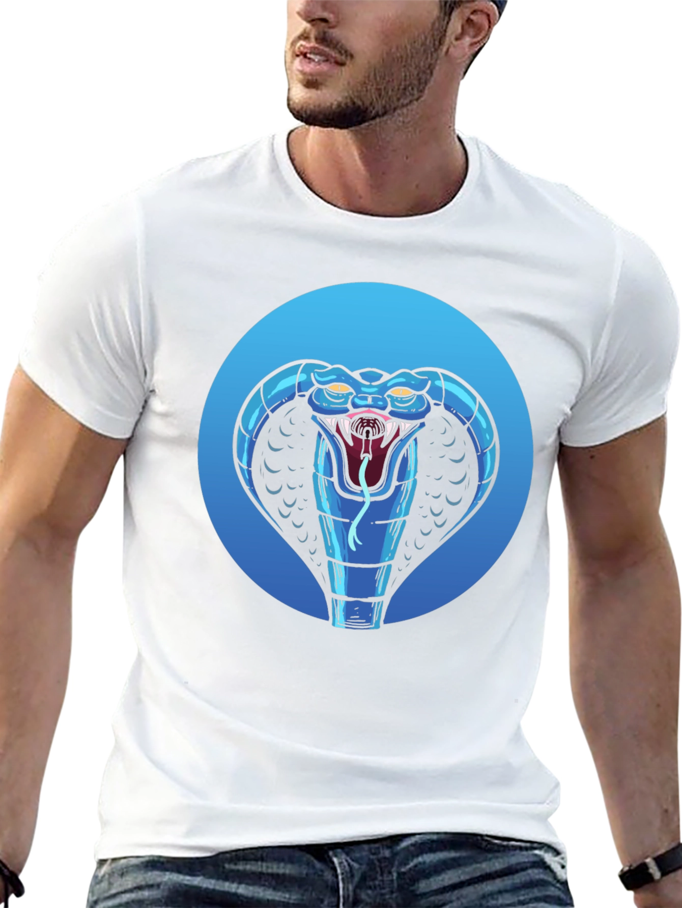 Blue Cobra Graphic Black T-Shirt