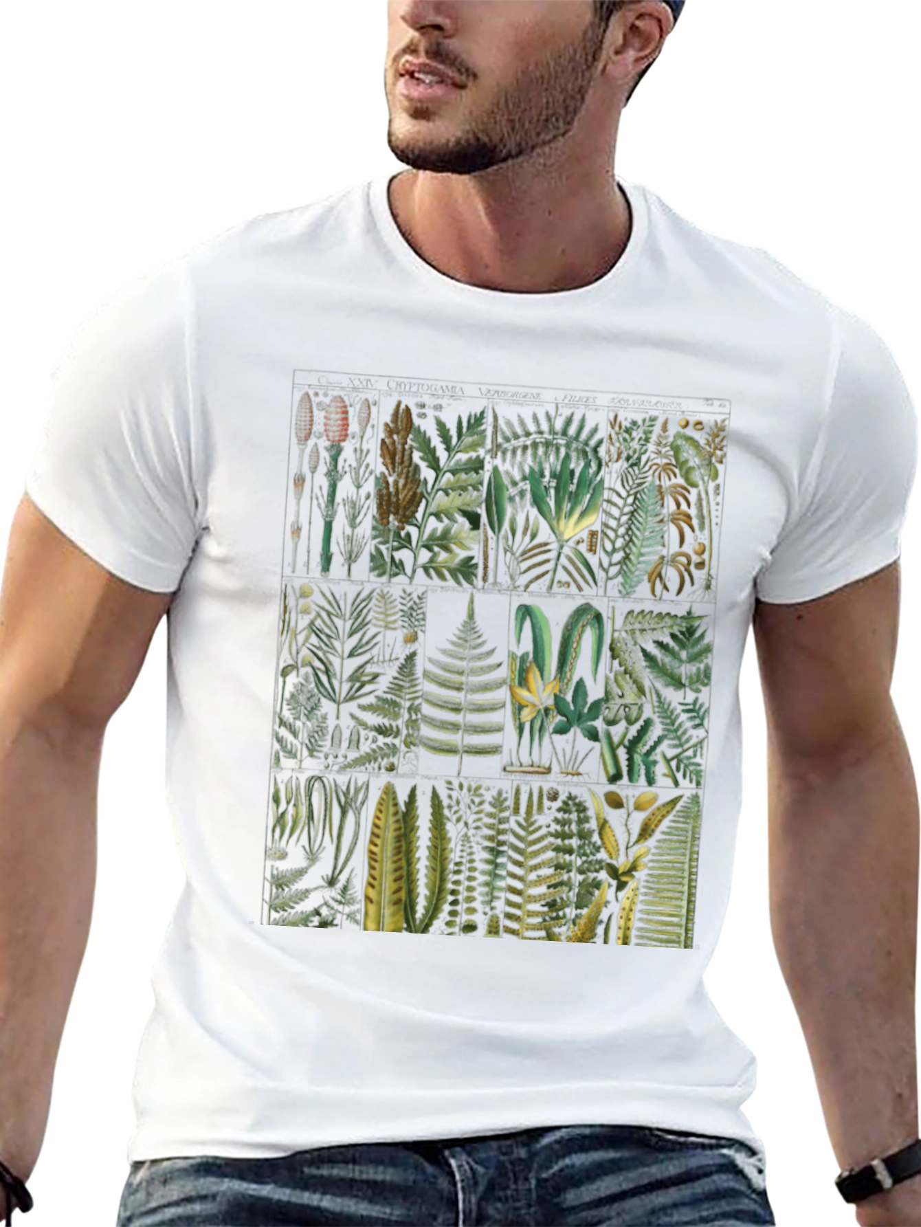 Botanical Fern Print Black T-Shirt