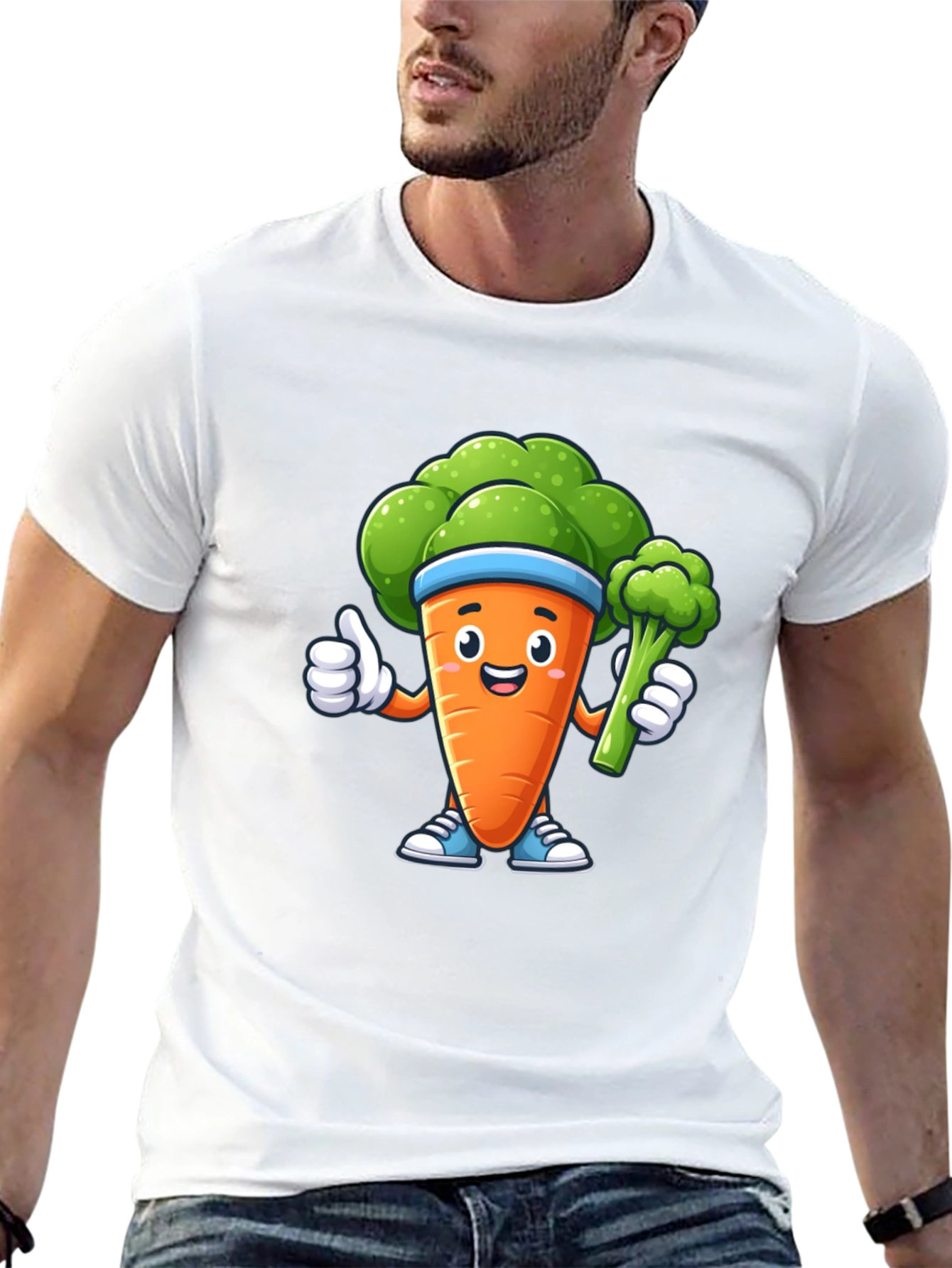 Fun Carrot & Broccoli Cartoon Graphic Tee