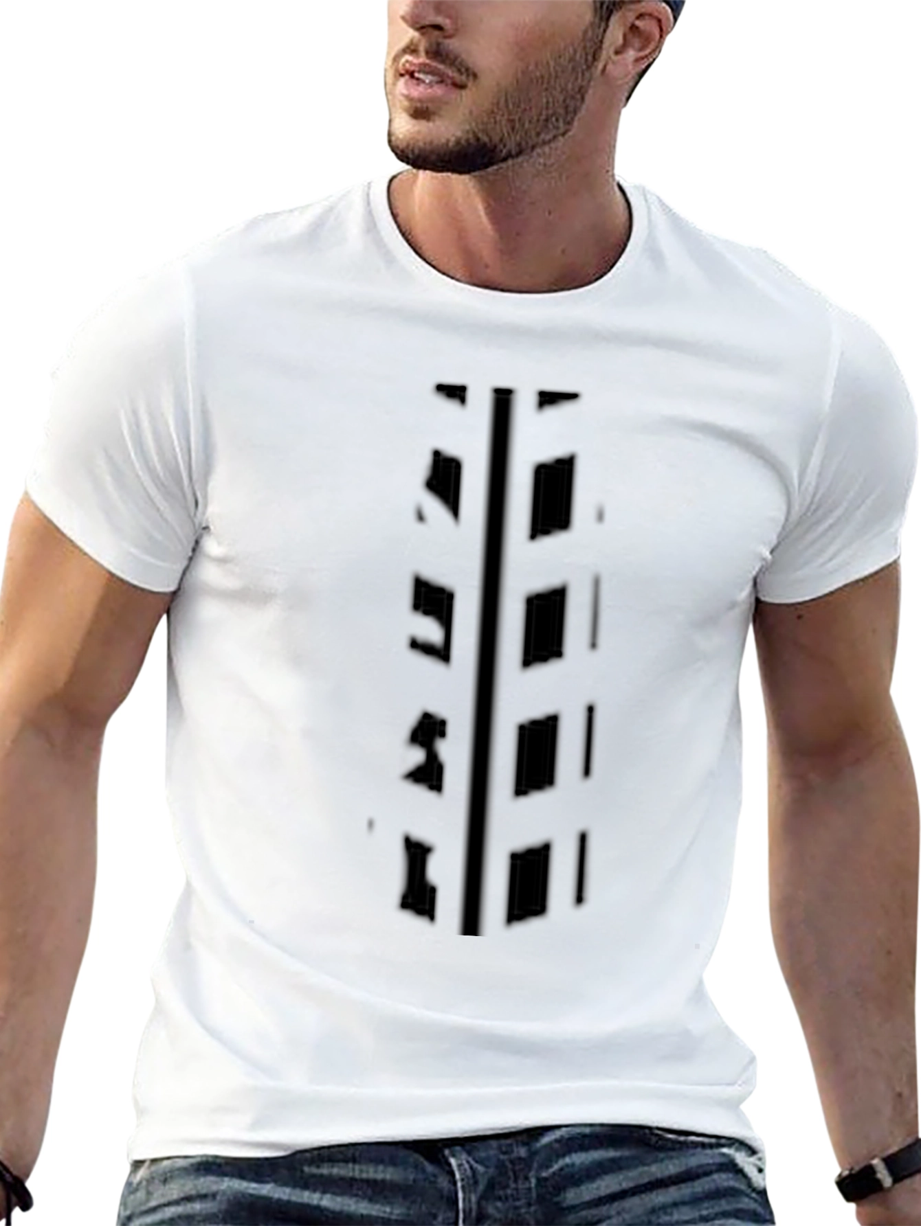 Black Graphic Tee - Abstract Ladder Design