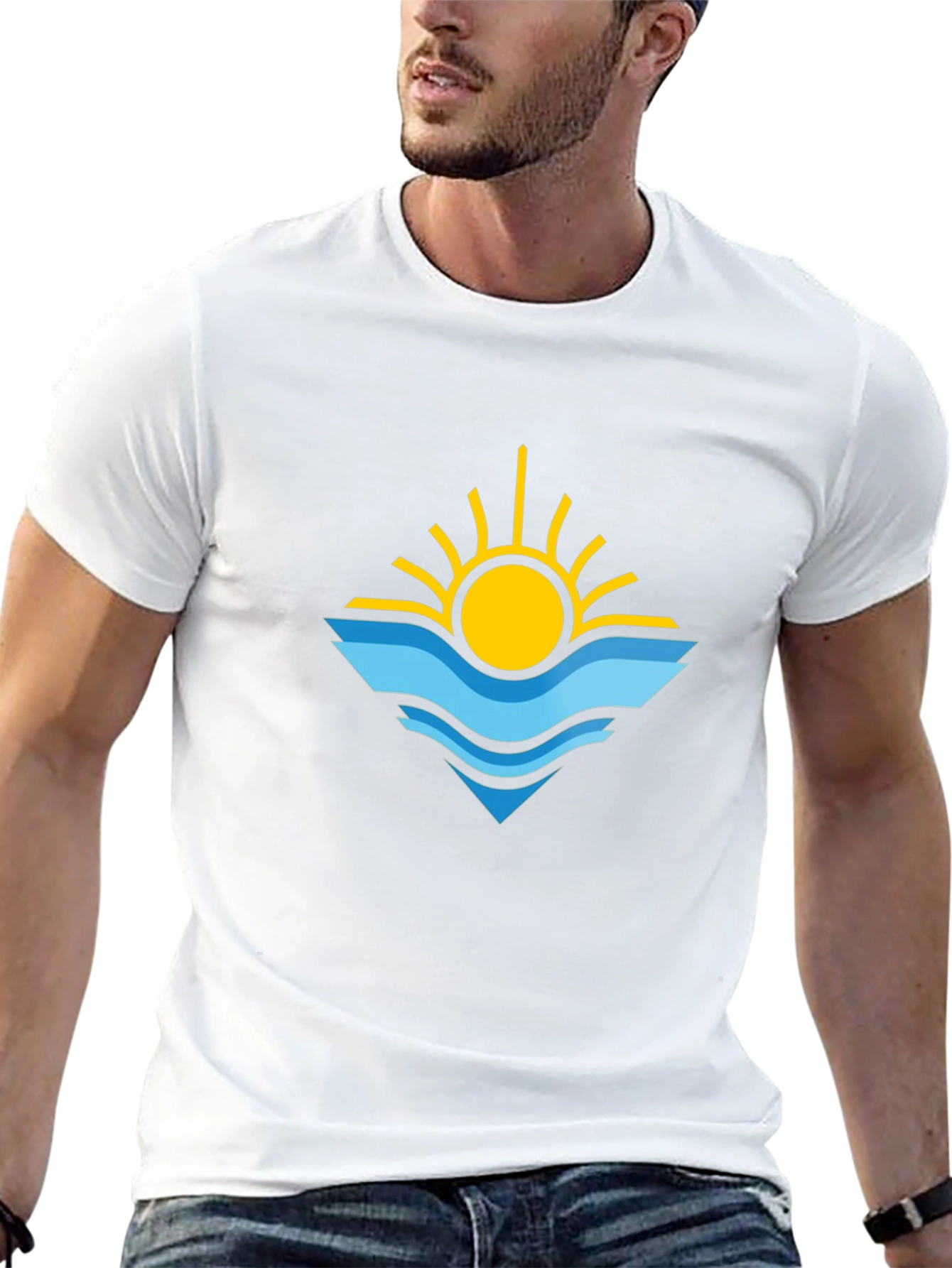 Sun & Waves Graphic Tee - Black Cotton Shirt