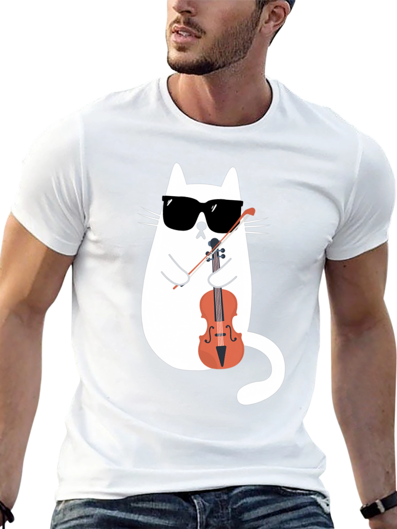 Cool Cat Musician T-Shirt - Novelty Design