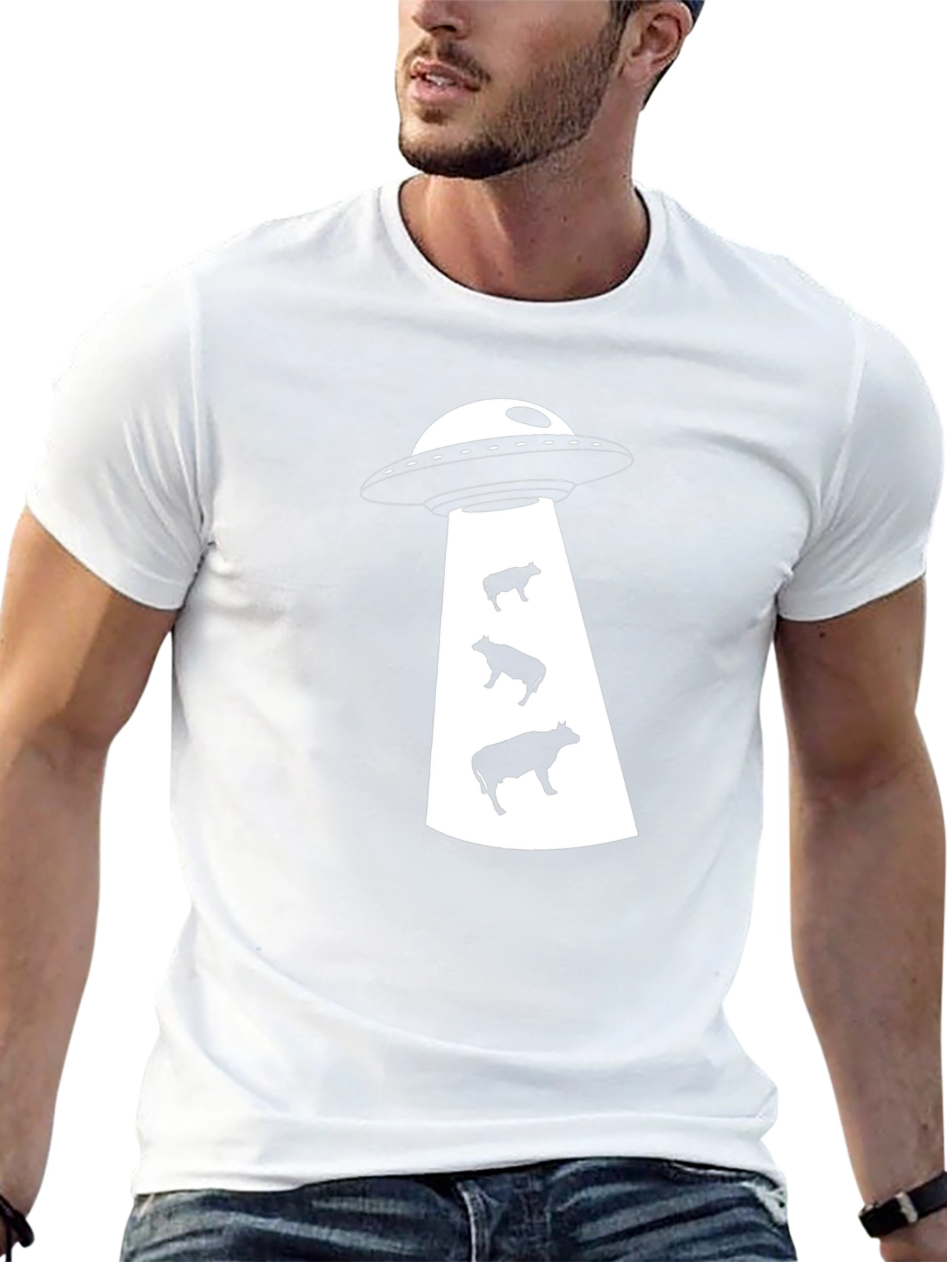 UFO Cow Abduction Graphic Tee - Black Cotton T-Shirt