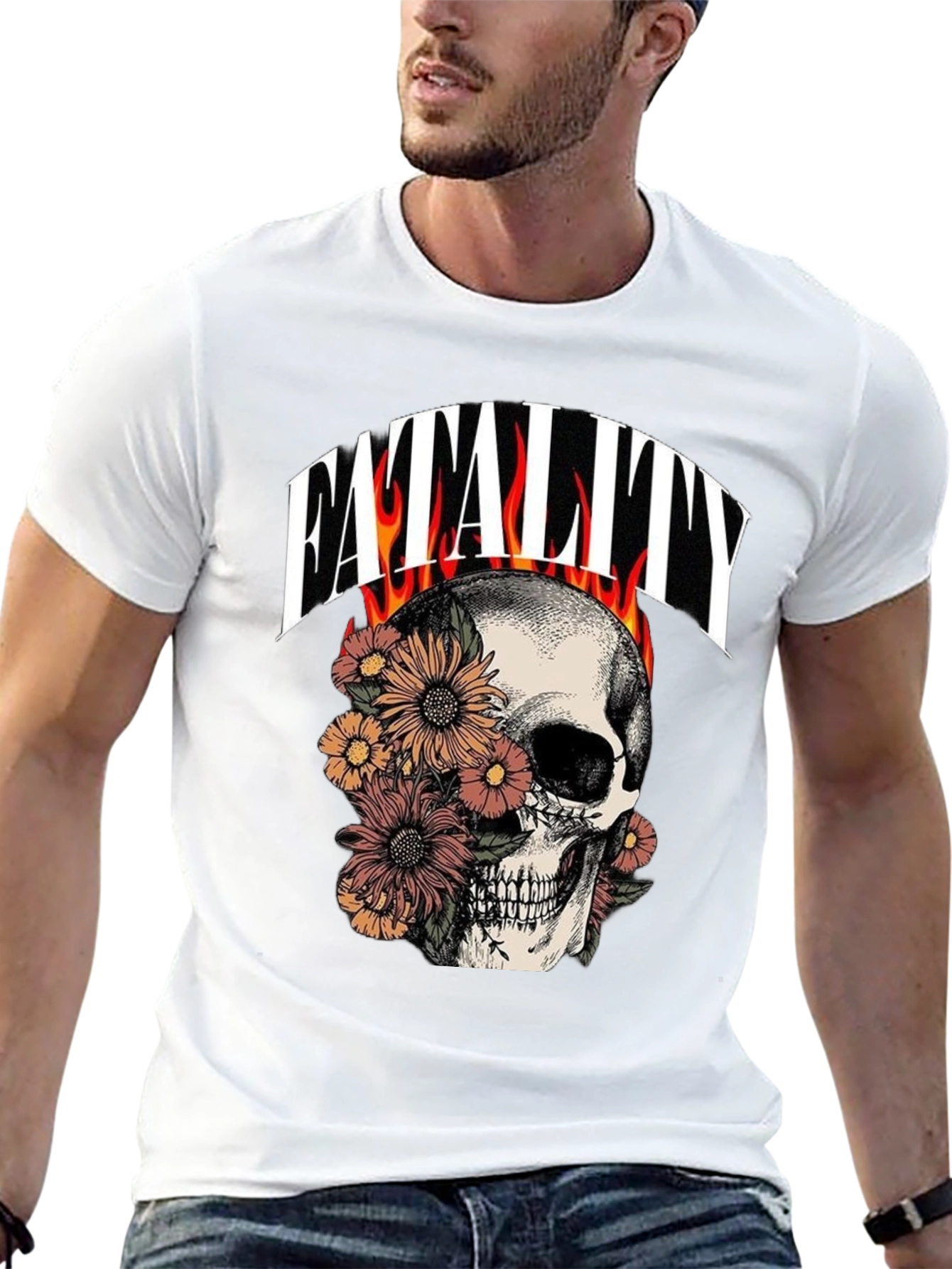 Floral Skull Fatality Graphic Print T-Shirt