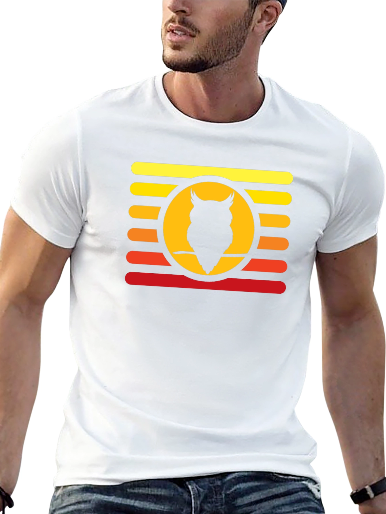 Sunset Owl Graphic Tee - Retro Style Mens T-Shirt