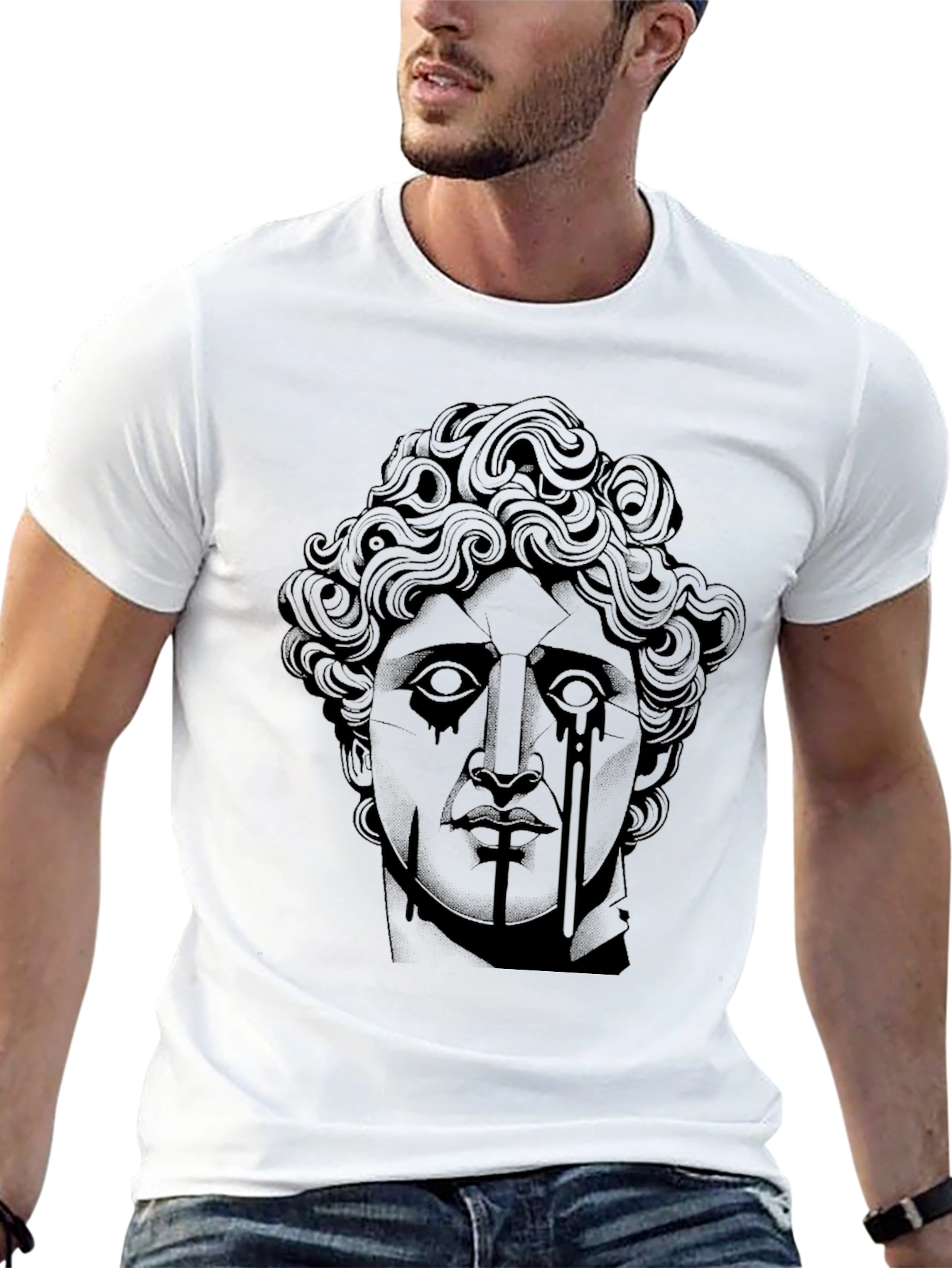 Ancient Bust Graphic Print Black T-Shirt