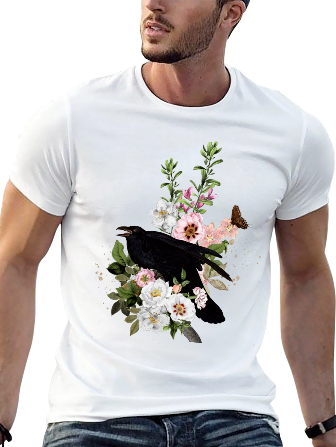 Raven & Floral Graphic T-Shirt