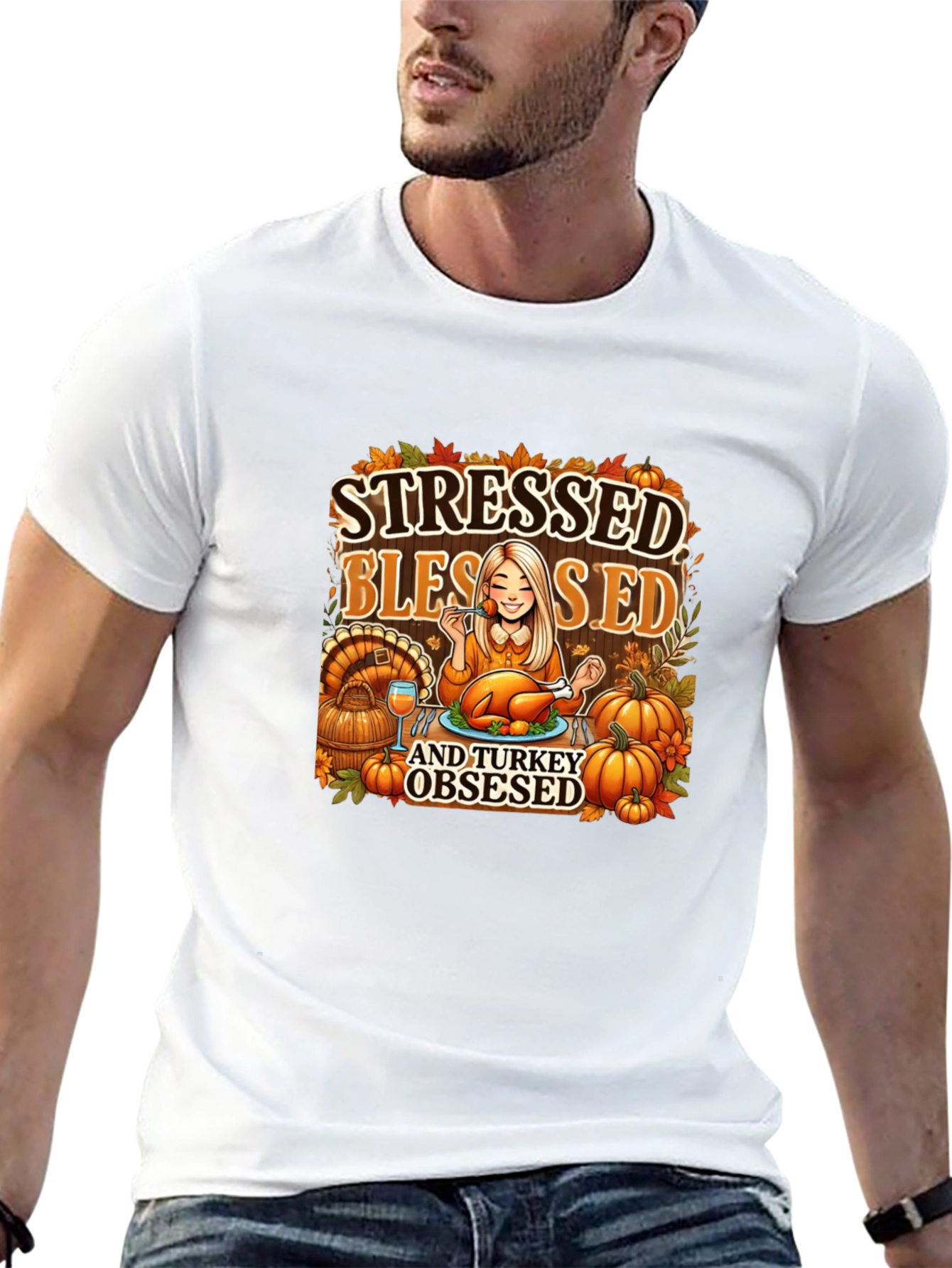 Stressed Blessed Turkey Obsessed Graphic Tee