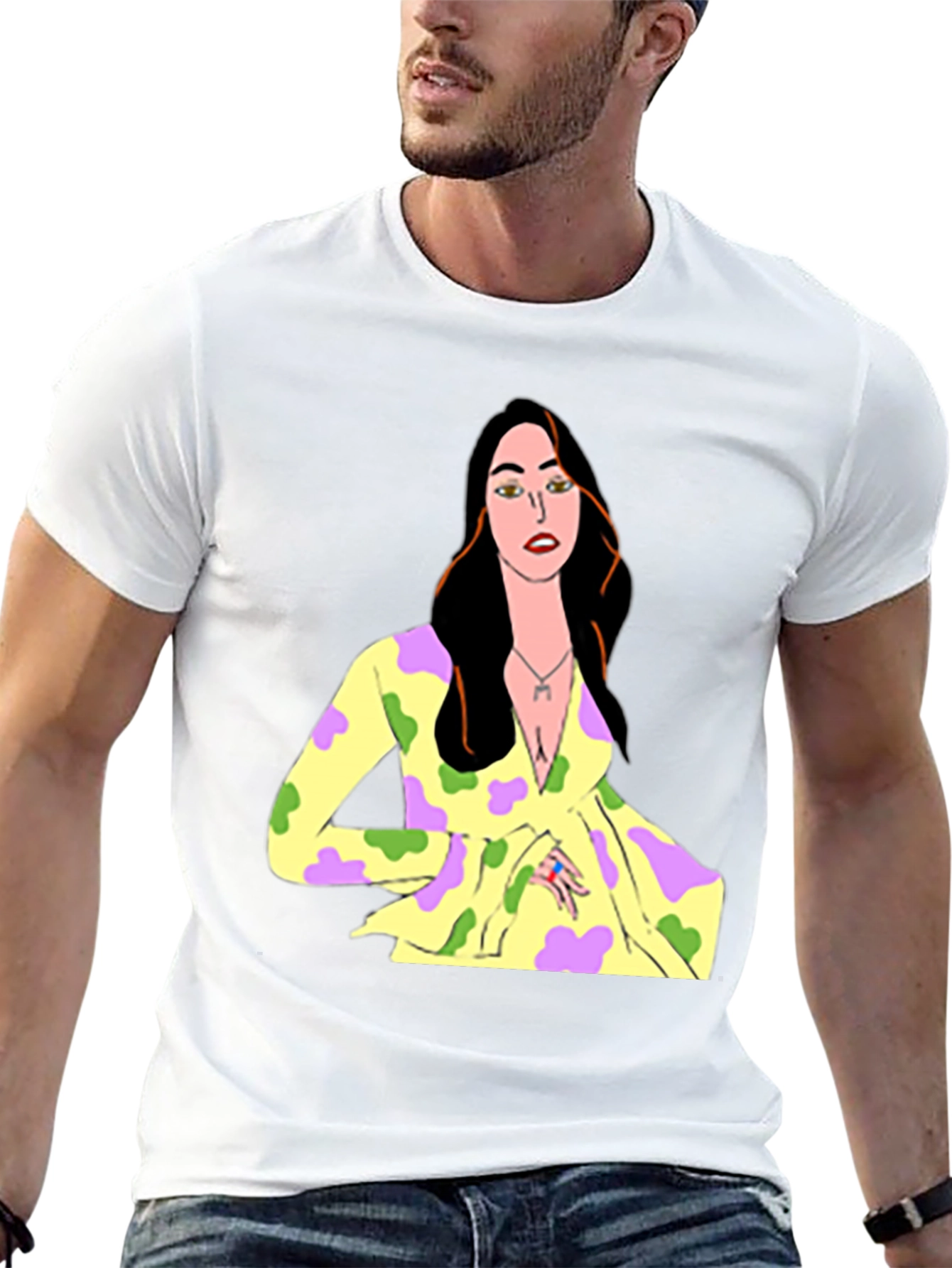Unique Cartoon Woman Graphic Black T-Shirt