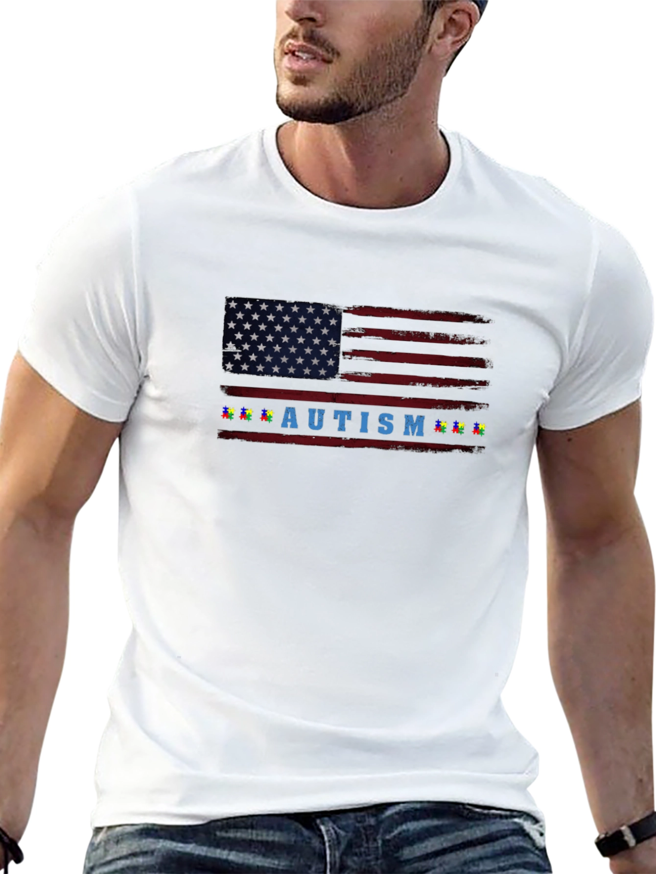 Autism Awareness American Flag T-Shirt