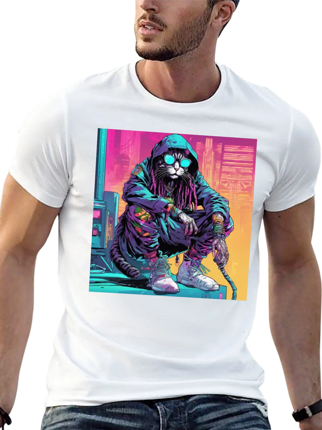 Cool Cat in Hoodie T-Shirt
