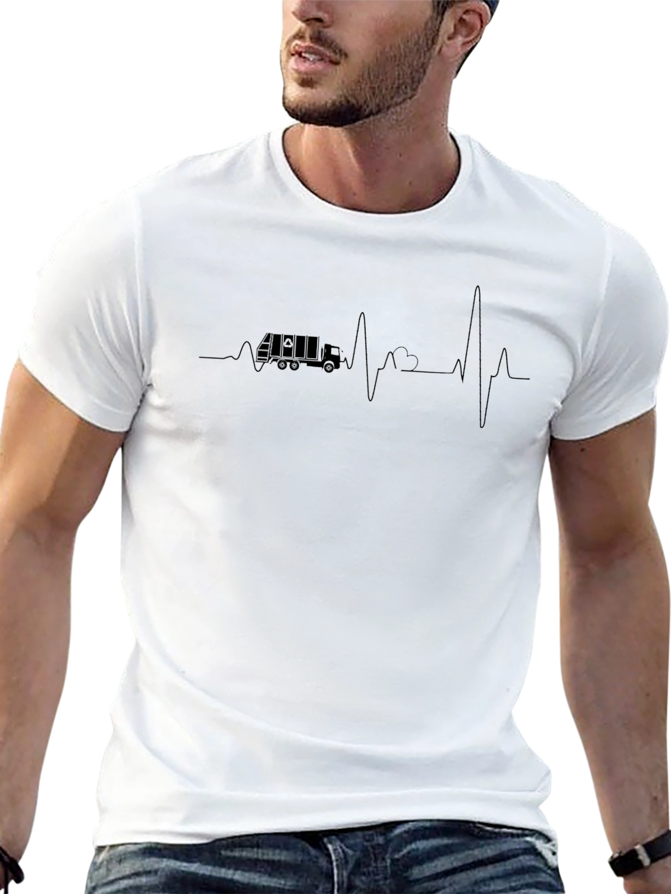 Truck Driver Heartbeat T-Shirt - Black