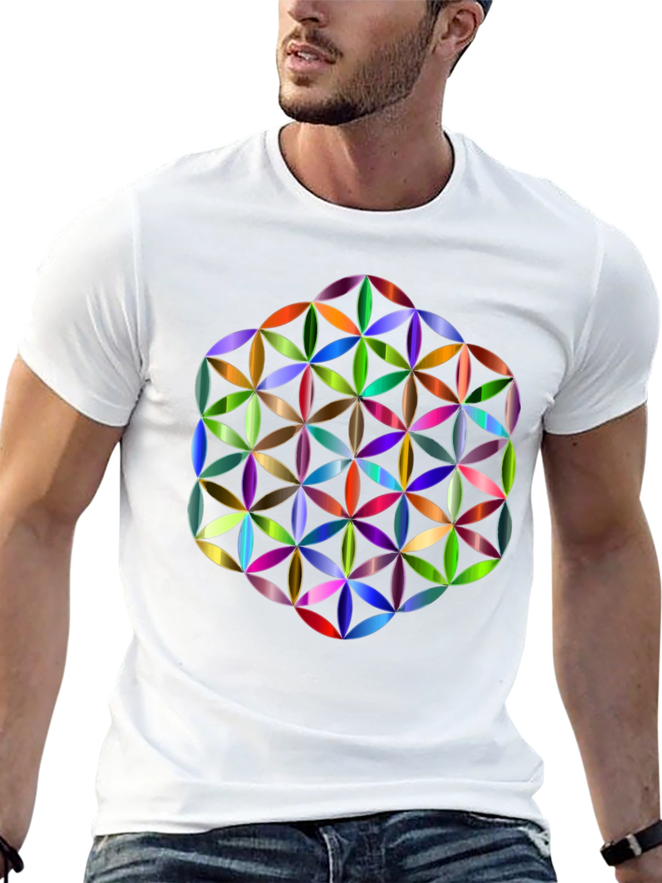 Geometric Flower of Life Graphic Tee - Black