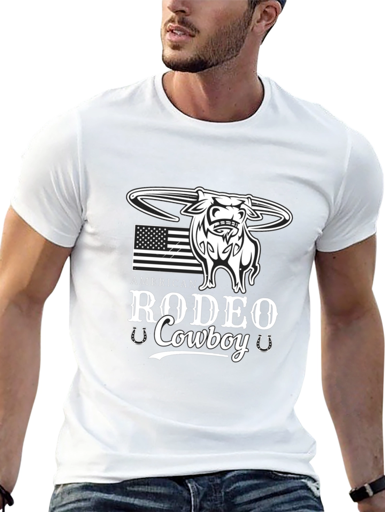 American Rodeo Cowboy Black Graphic T-Shirt