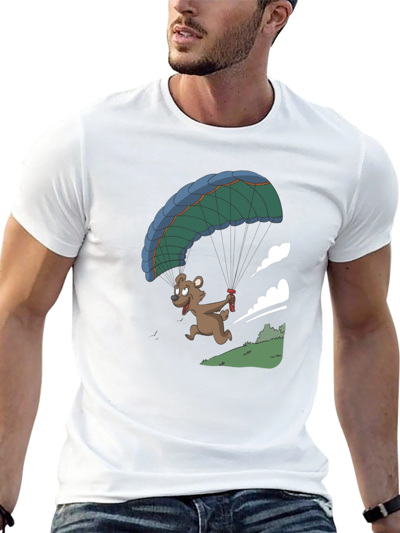 Bear Parachute Graphic T-Shirt - Black Casual Tee
