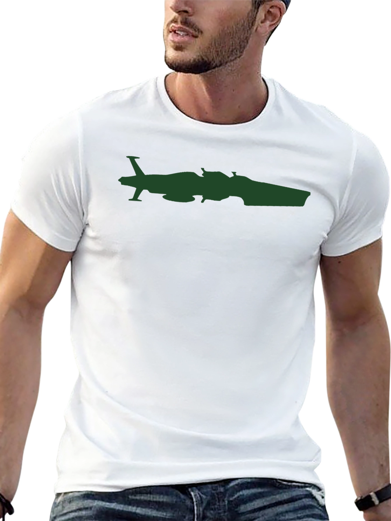 Black T-Shirt with Plane and Car Graphic
