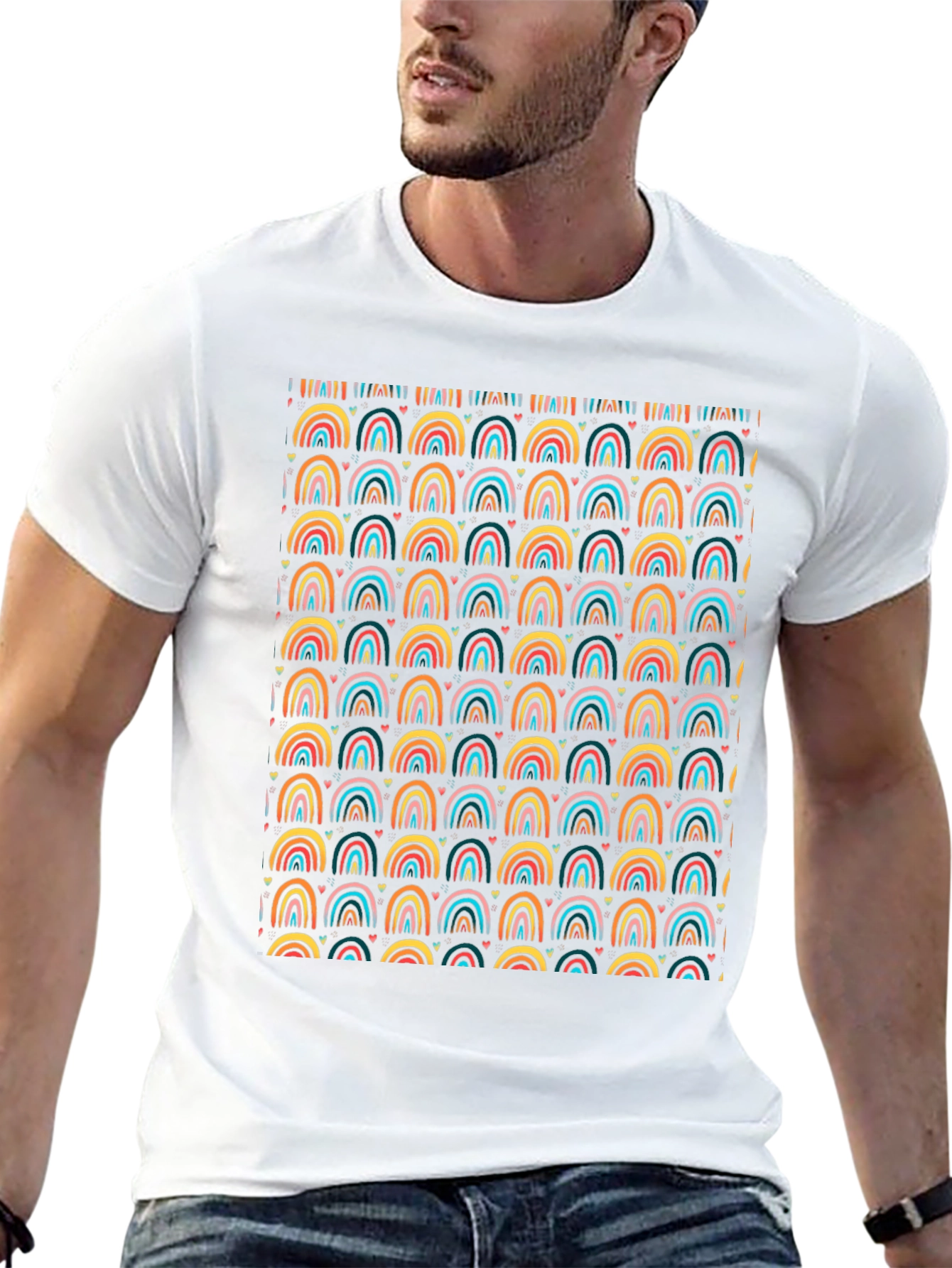 Rainbow Arches Heart Print Black T-Shirt