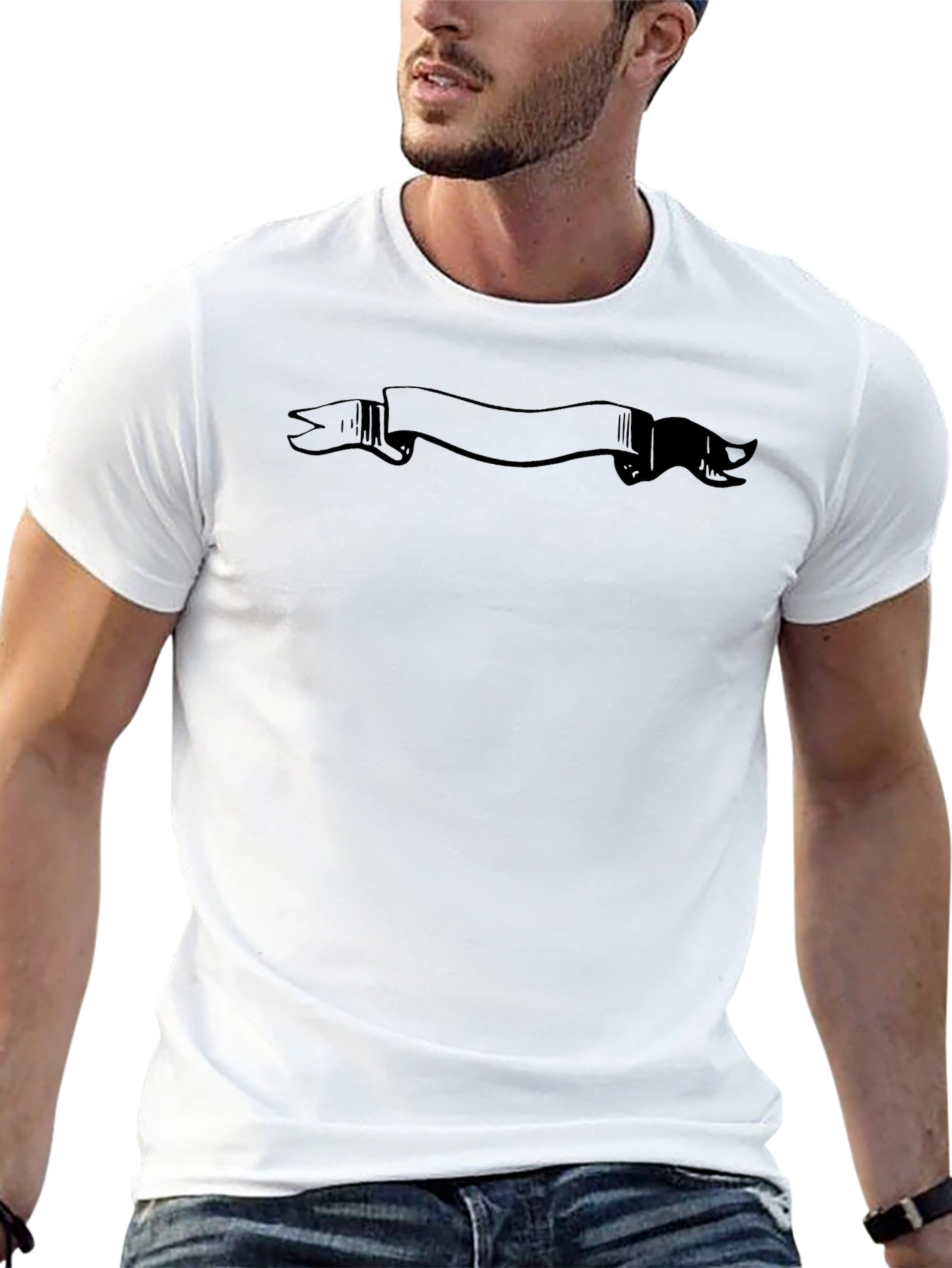Mens Black Graphic T-Shirt with Banner Design
