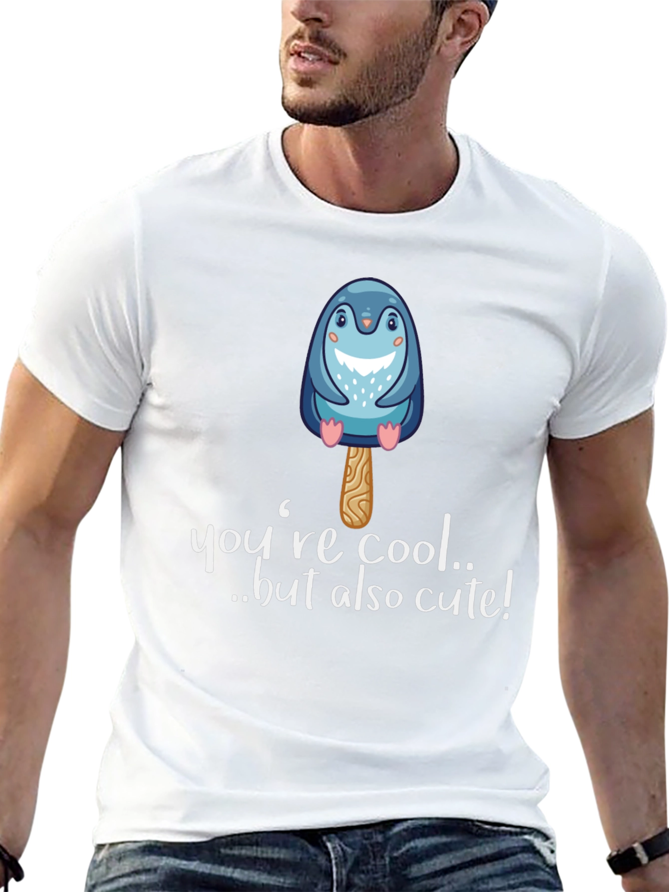 Cute Penguin Popsicle Graphic Black T-Shirt