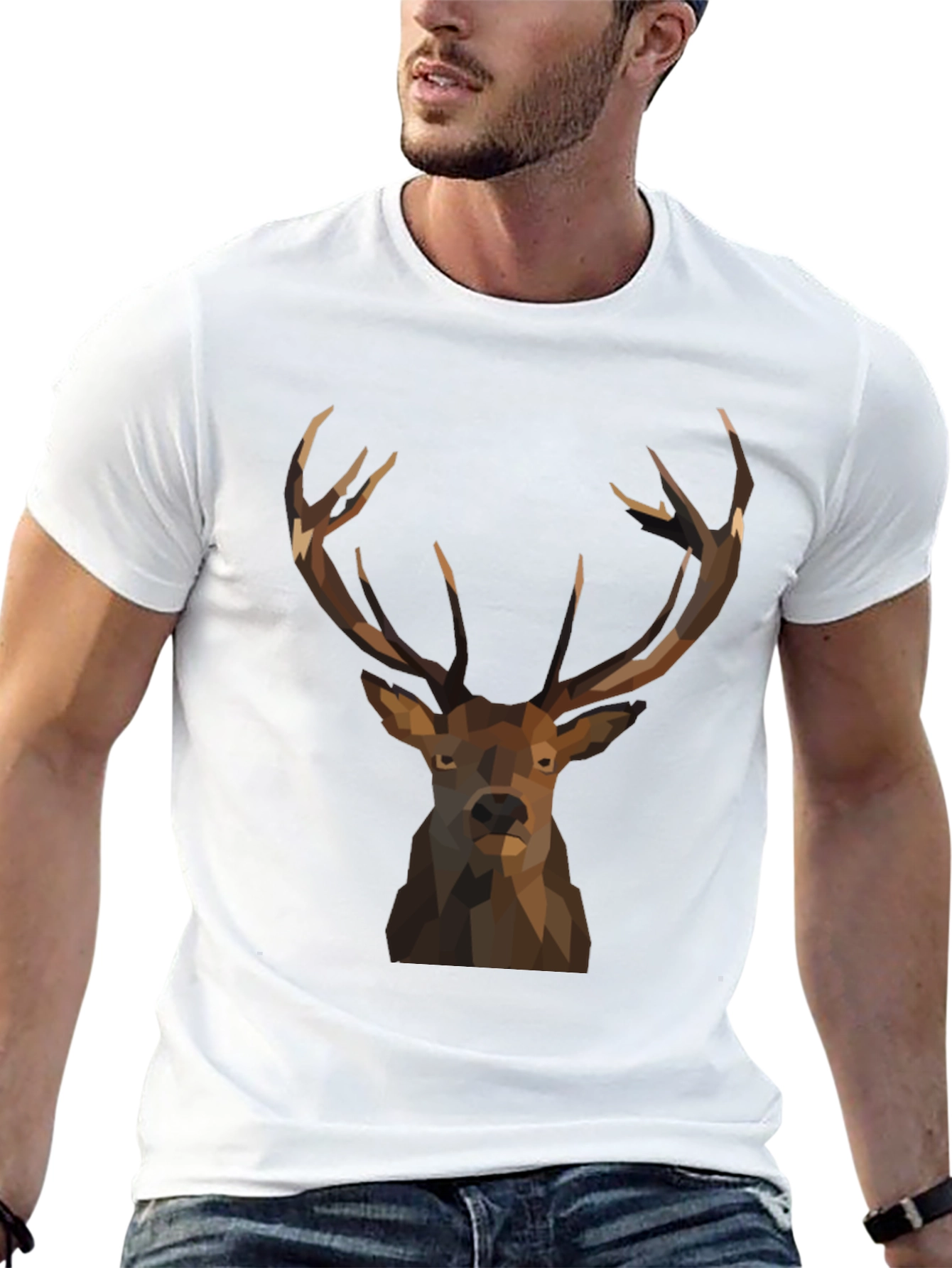 Geometric Deer Graphic Tee - Black