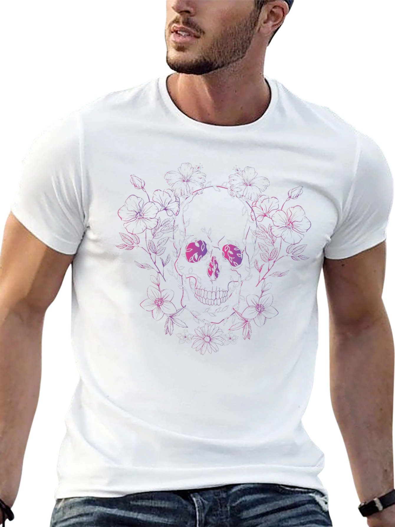 Floral Skull Graphic Tee - Unique Design