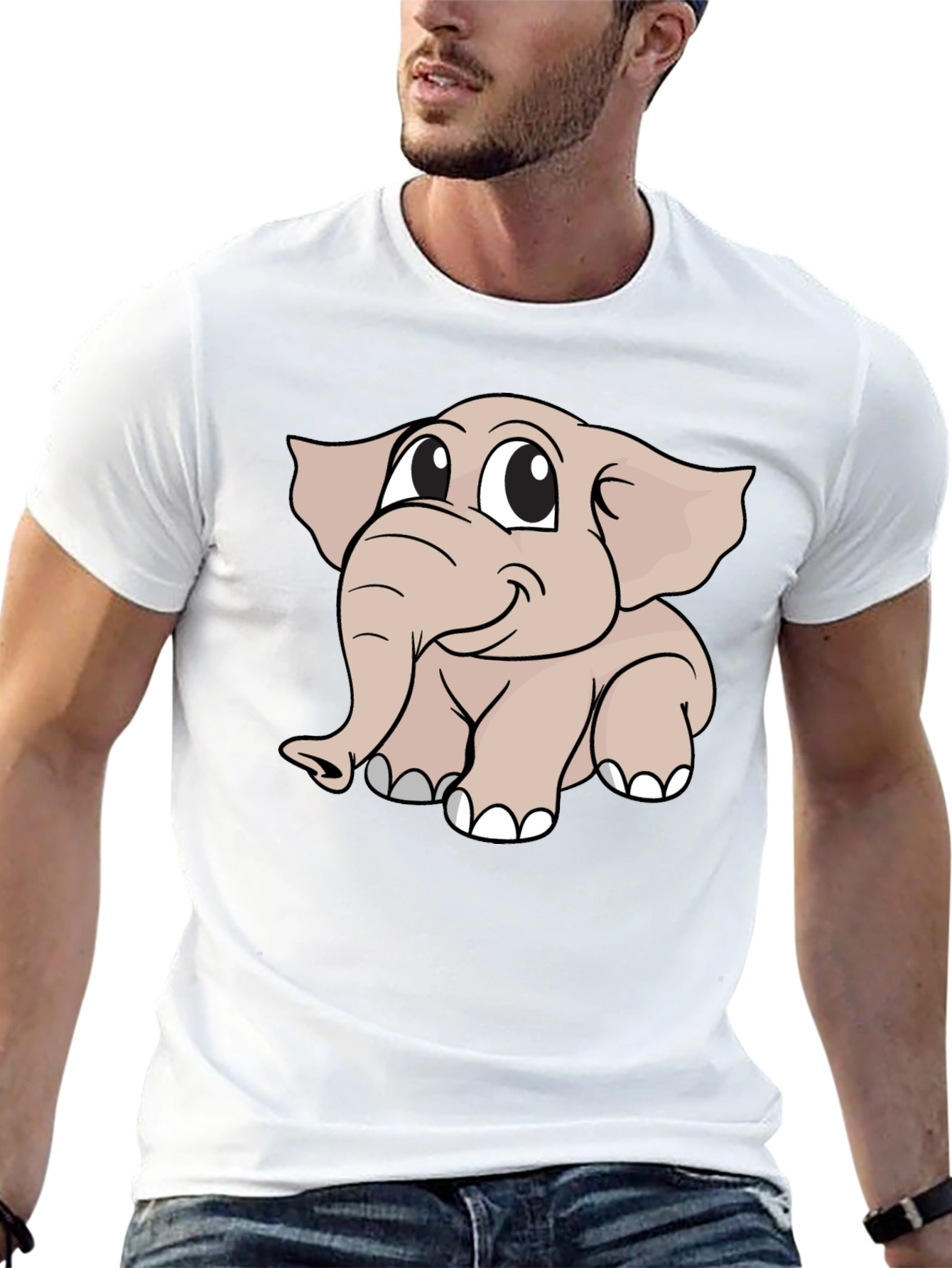 Cute Elephant Cartoon Black T-Shirt