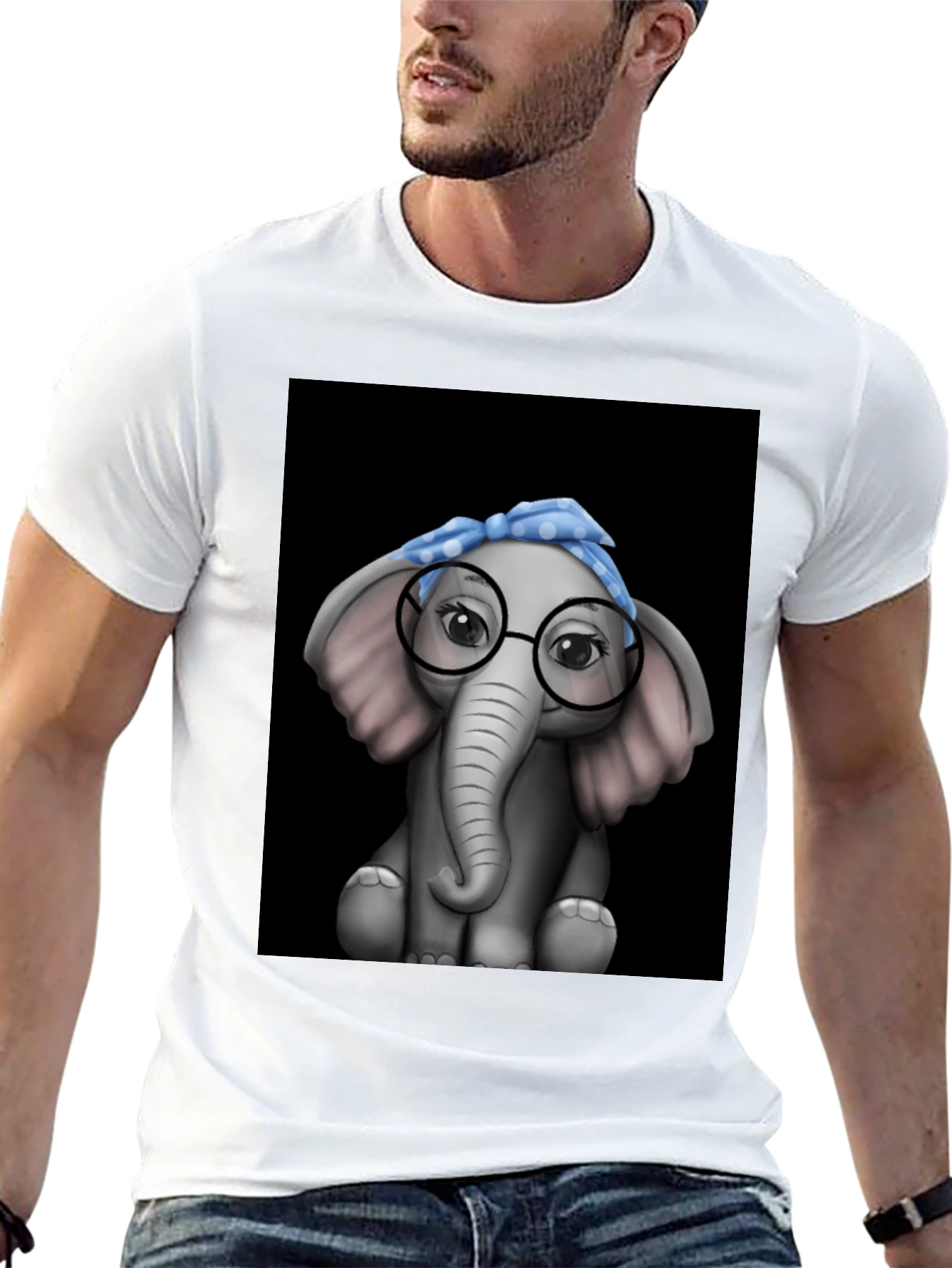 Elephant with Glasses Graphic Tee - Black T-Shirt