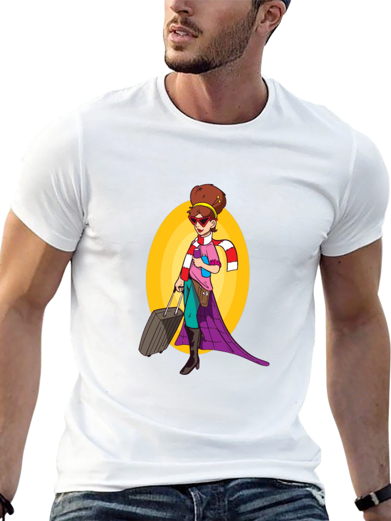 Cartoon Traveler Graphic Tee - Black